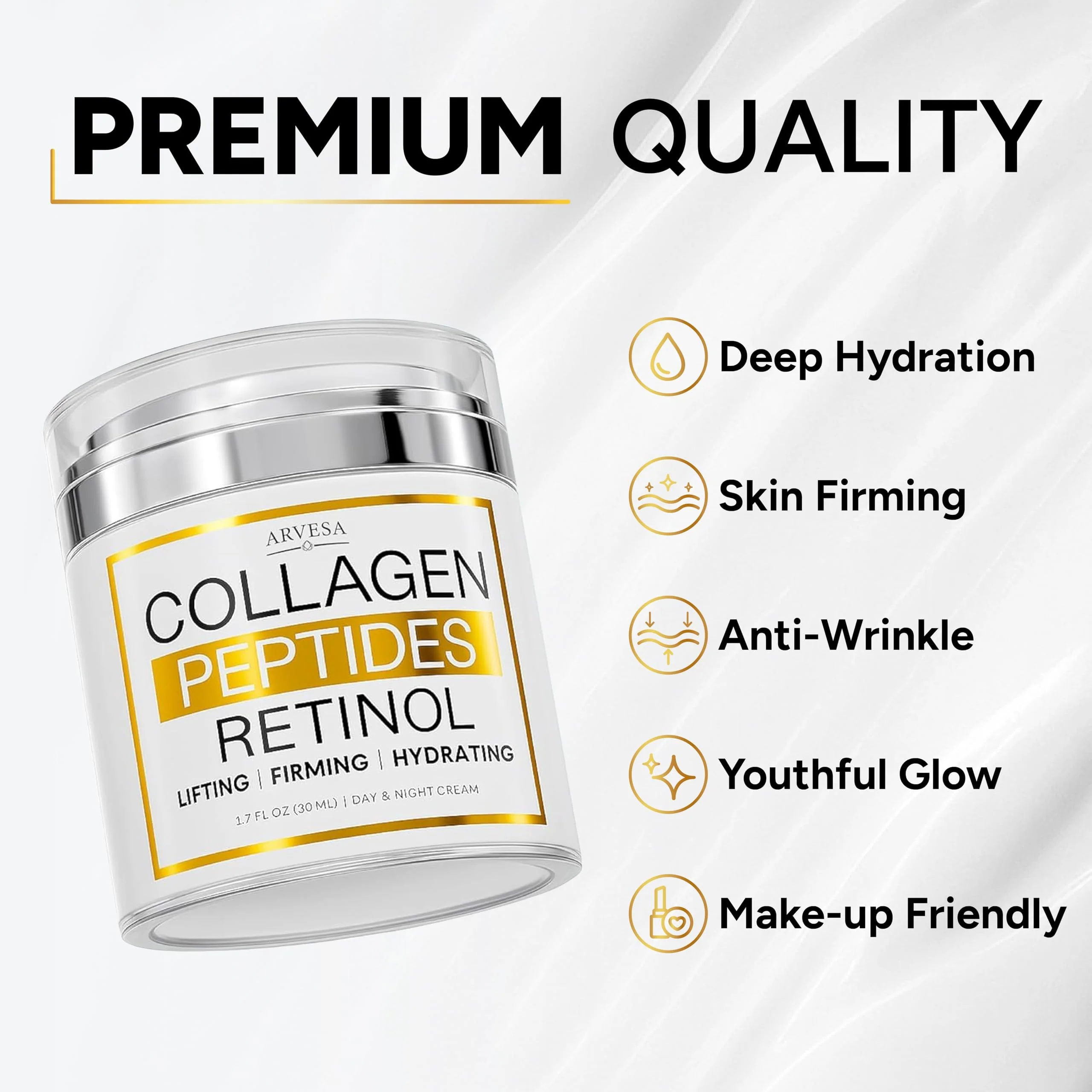 Retinol Cream for Face with Collagen Peptides - Anti Aging Wrinkle Cream for Women and Men - Day-Night Facial Moisturizer with Hyaluronic Acid - Tightening and Skin Firming - Neck & Décolleté - Image 3