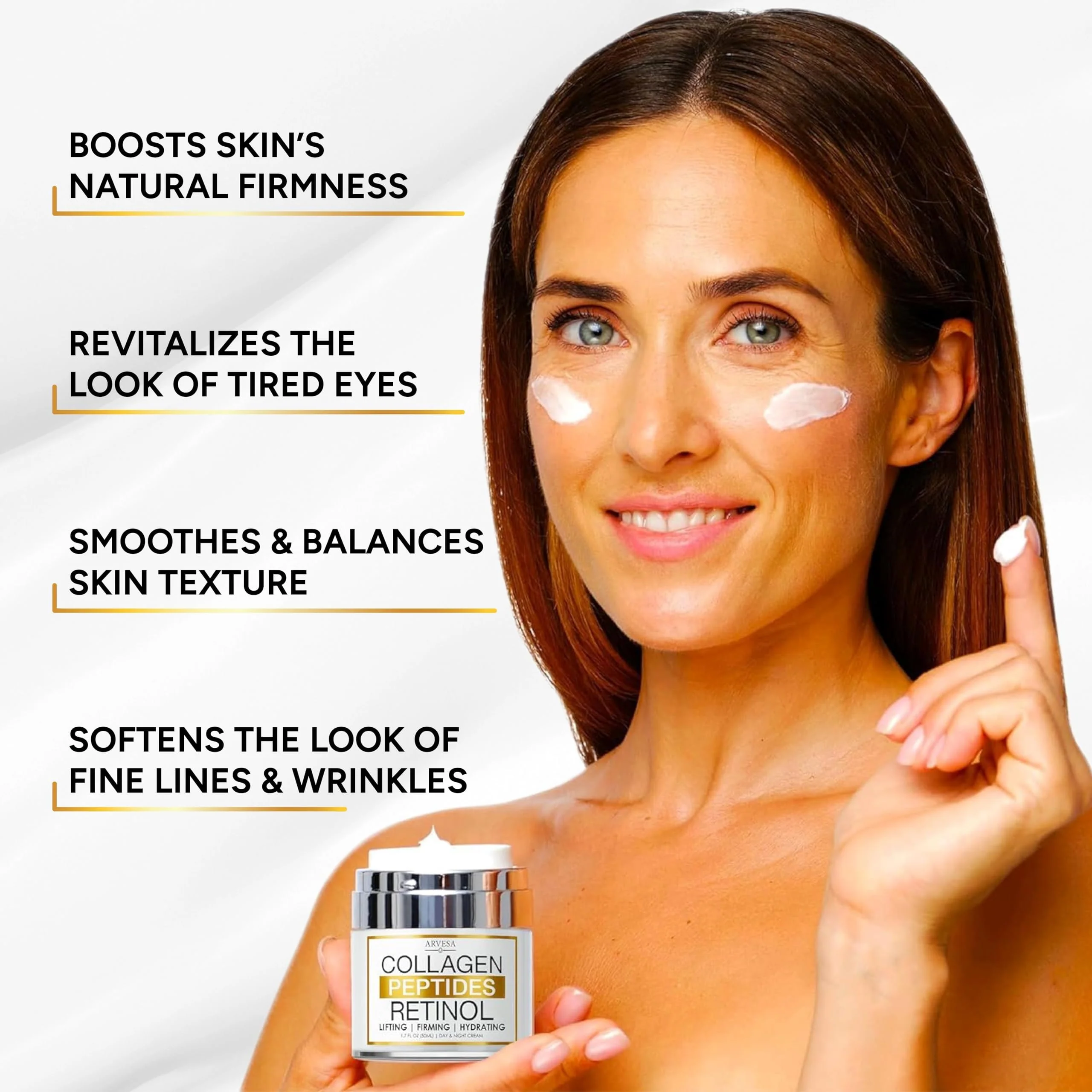 Retinol Cream for Face with Collagen Peptides - Anti Aging Wrinkle Cream for Women and Men - Day-Night Facial Moisturizer with Hyaluronic Acid - Tightening and Skin Firming - Neck & Décolleté - Image 8