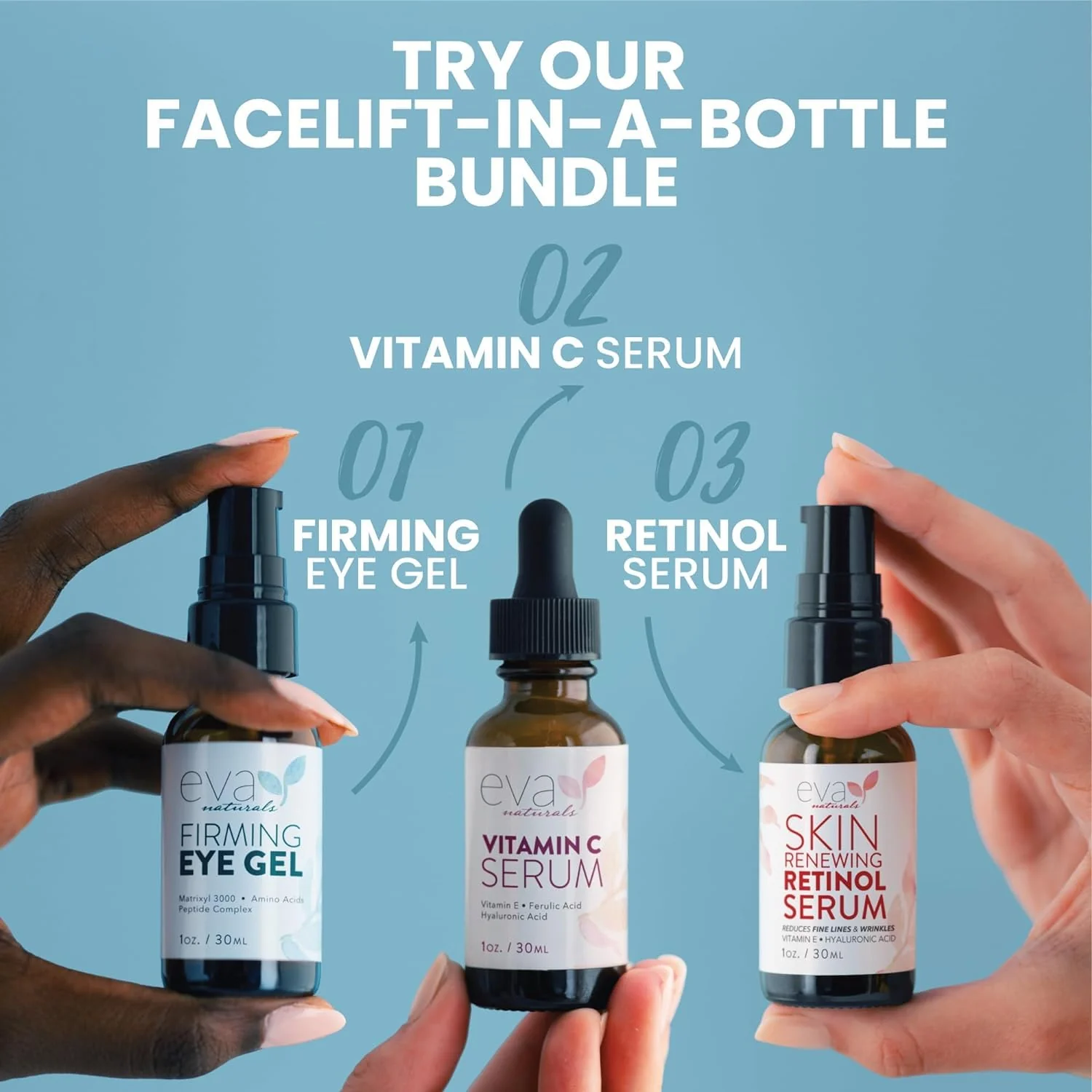 Retinol Serum by Eva Naturals - 2.5% Retinol Serum for Face with Hyaluronic Acid, Vitamin E & Organic Aloe - Retinol Face Serum that Reduce Wrinkles, Fine Lines & Dark Spots - Anti Aging Serum, 2 Pack - Image 2