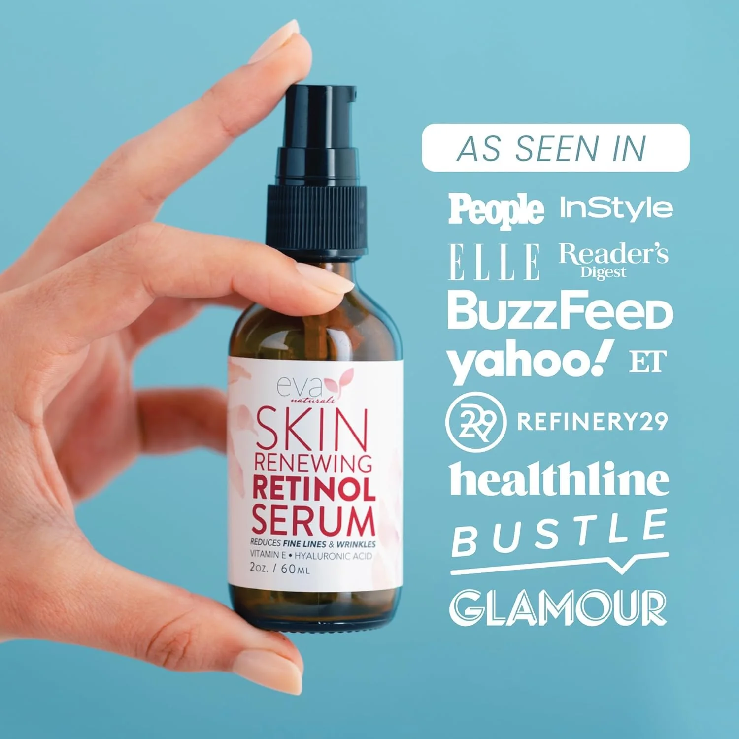 Retinol Serum by Eva Naturals - 2.5% Retinol Serum for Face with Hyaluronic Acid, Vitamin E & Organic Aloe - Retinol Face Serum that Reduce Wrinkles, Fine Lines & Dark Spots - Anti Aging Serum, 2 Pack - Image 3