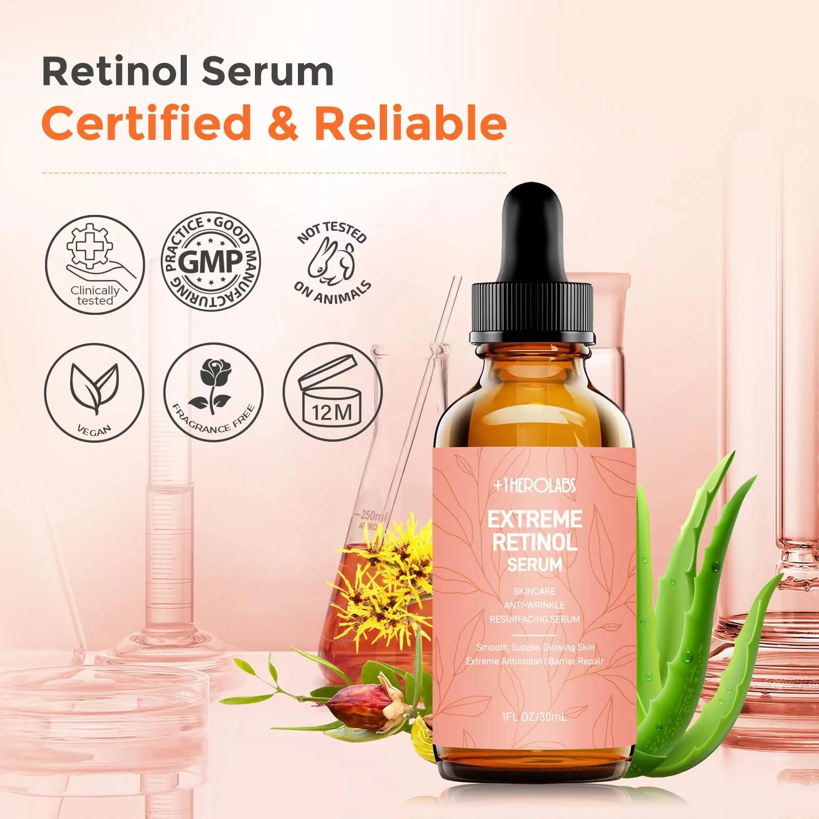 Retinol Serum for Face 2.5%, B5 Resurfacing Retinol Serum with Vitamin C, Vitamin E, Hyaluronic Acid, Niacinamide, Peptide for Anti-Aging, Wrinkle Smoothing, Dark Spot Corrector, Brighten Dullness - Image 5
