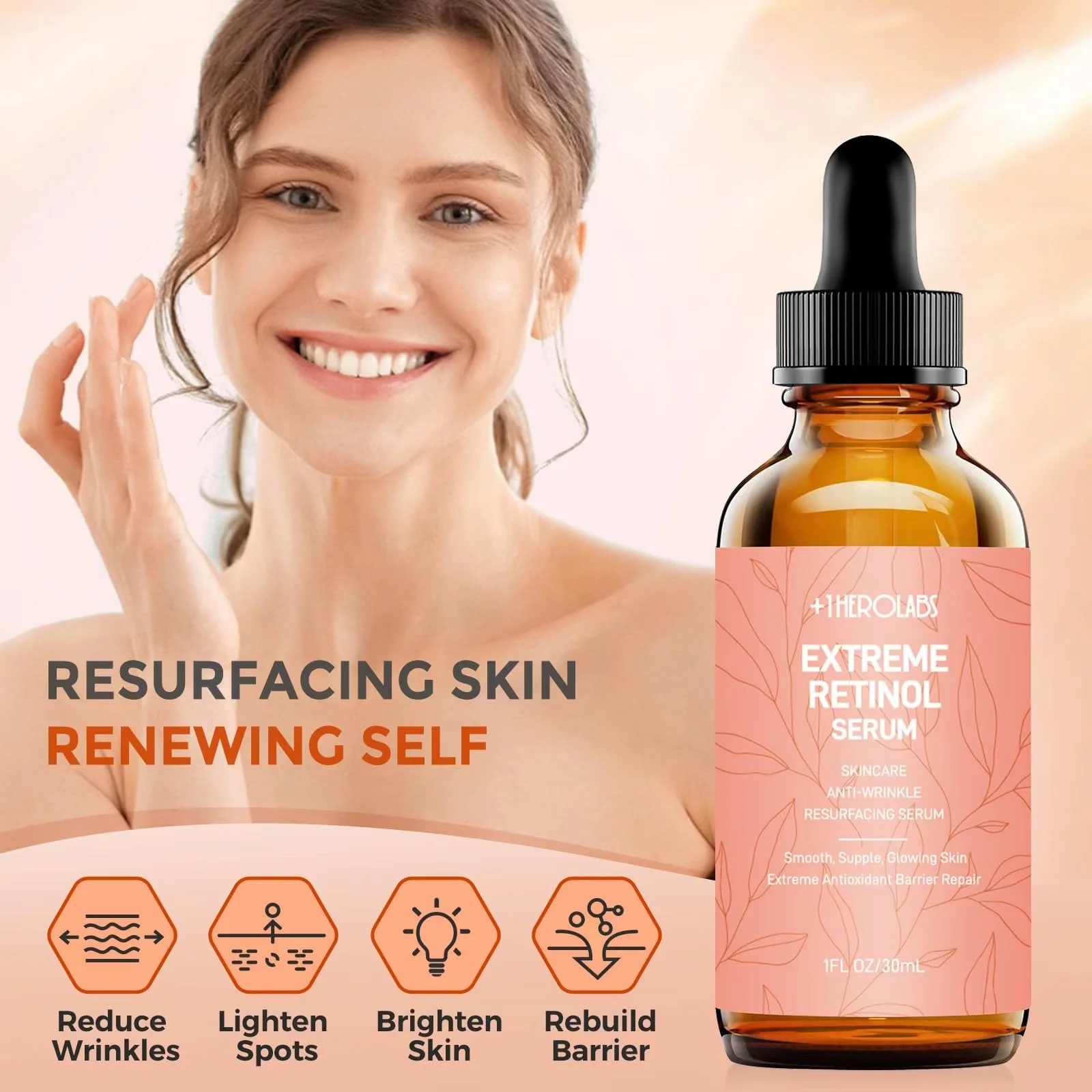 Retinol Serum for Face 2.5%, B5 Resurfacing Retinol Serum with Vitamin C, Vitamin E, Hyaluronic Acid, Niacinamide, Peptide for Anti-Aging, Wrinkle Smoothing, Dark Spot Corrector, Brighten Dullness - Image 9