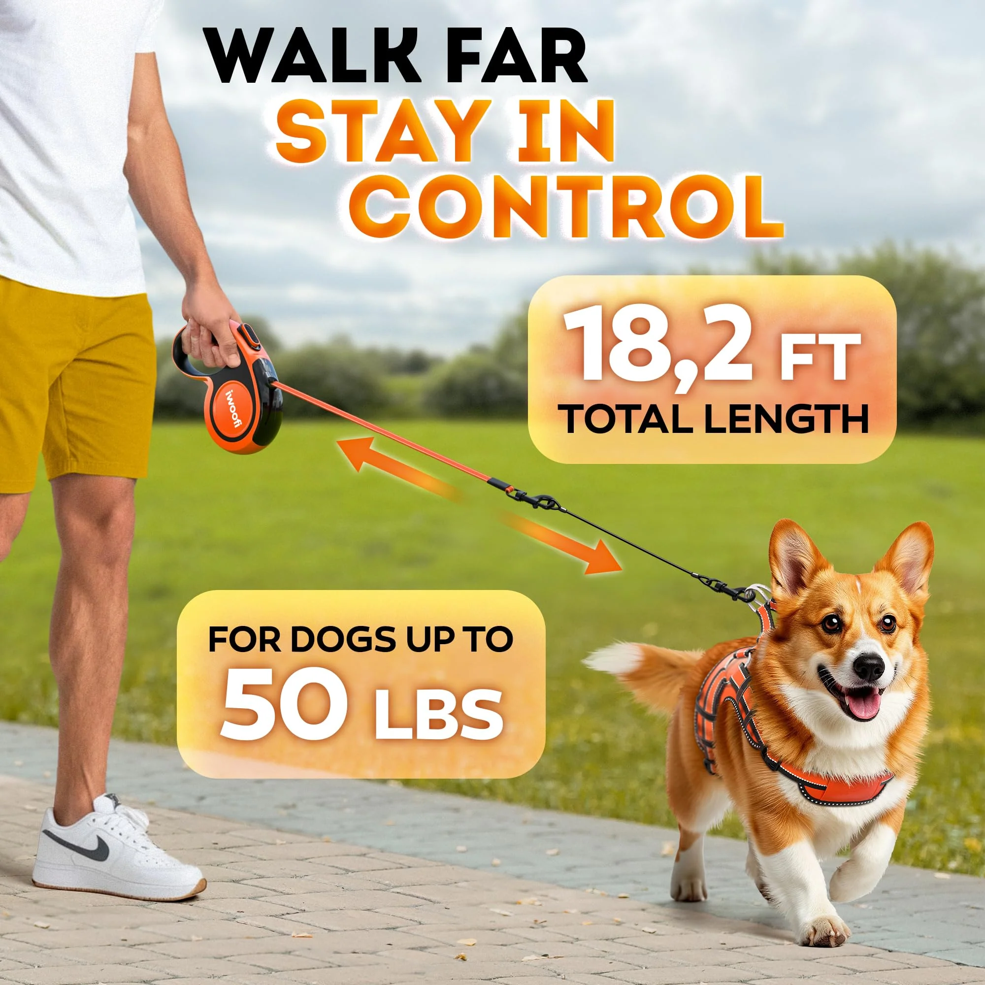 Retractable Dog Leash 18.2 ft – Chew Proof Cable Included – 360° Tangle-Free Design – Heavy Duty Reflective Leash – Soft Anti-Slip Grip Outdoor Daily for Dogs 10-50 lbs (Blue) - Image 3