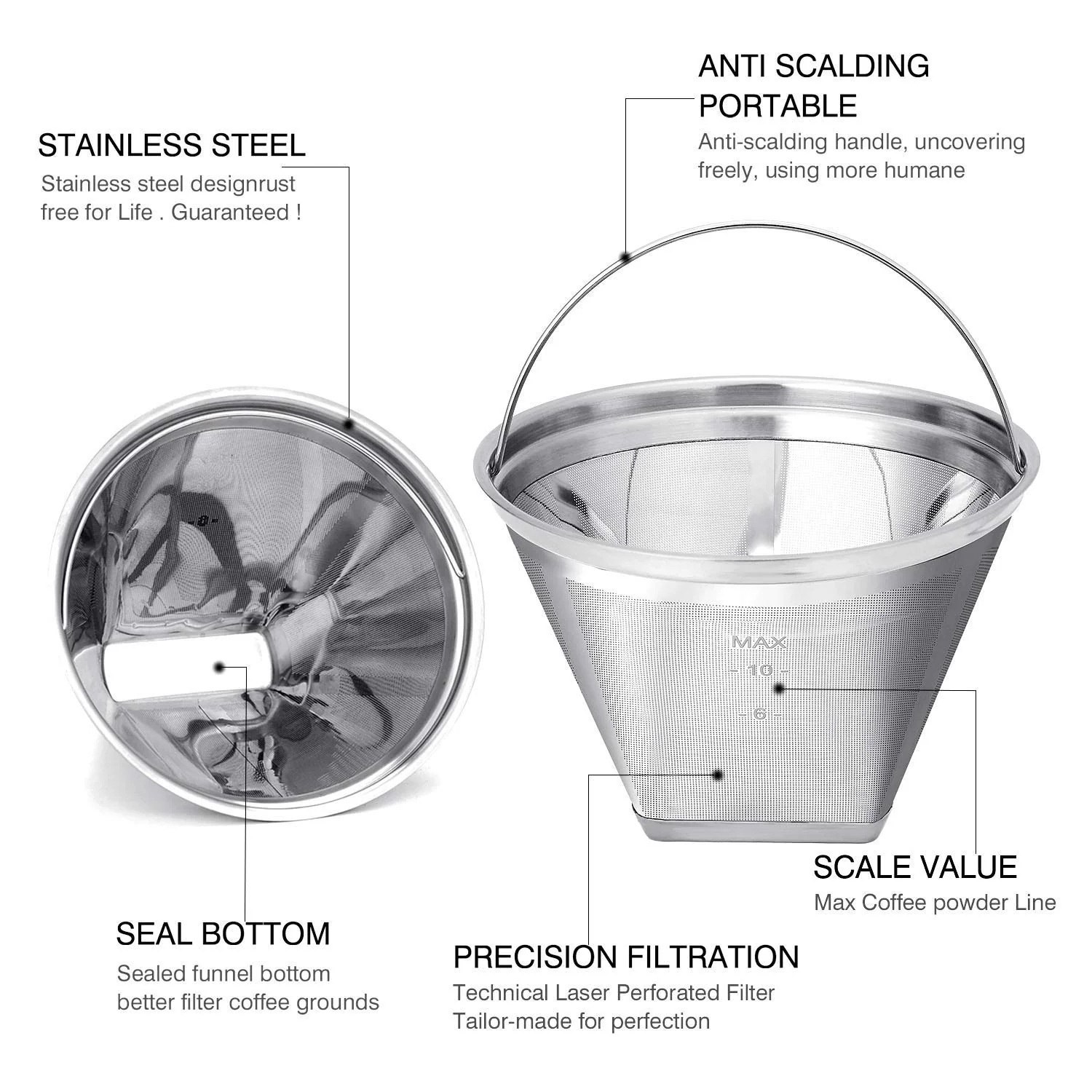 Reusable #4 Cone Shape Coffee Filter Permanent 6-10 Cup Stainless Steel Coffee Filter for Cuisinart Maker Ninja Coffee Bar Brewer -BPA Free - Image 6