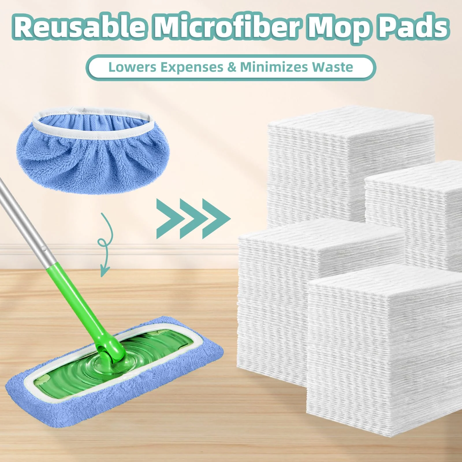 Reusable Mop Pads Compatible with Swiffer Sweeper Mop, Microfiber Dry Sweeping Cloths & Machine Washable Wet Pads Refill for Use on All Sealed Floors - Stone, Hardwood, Laminate & Tile (10 Blue) - Image 2