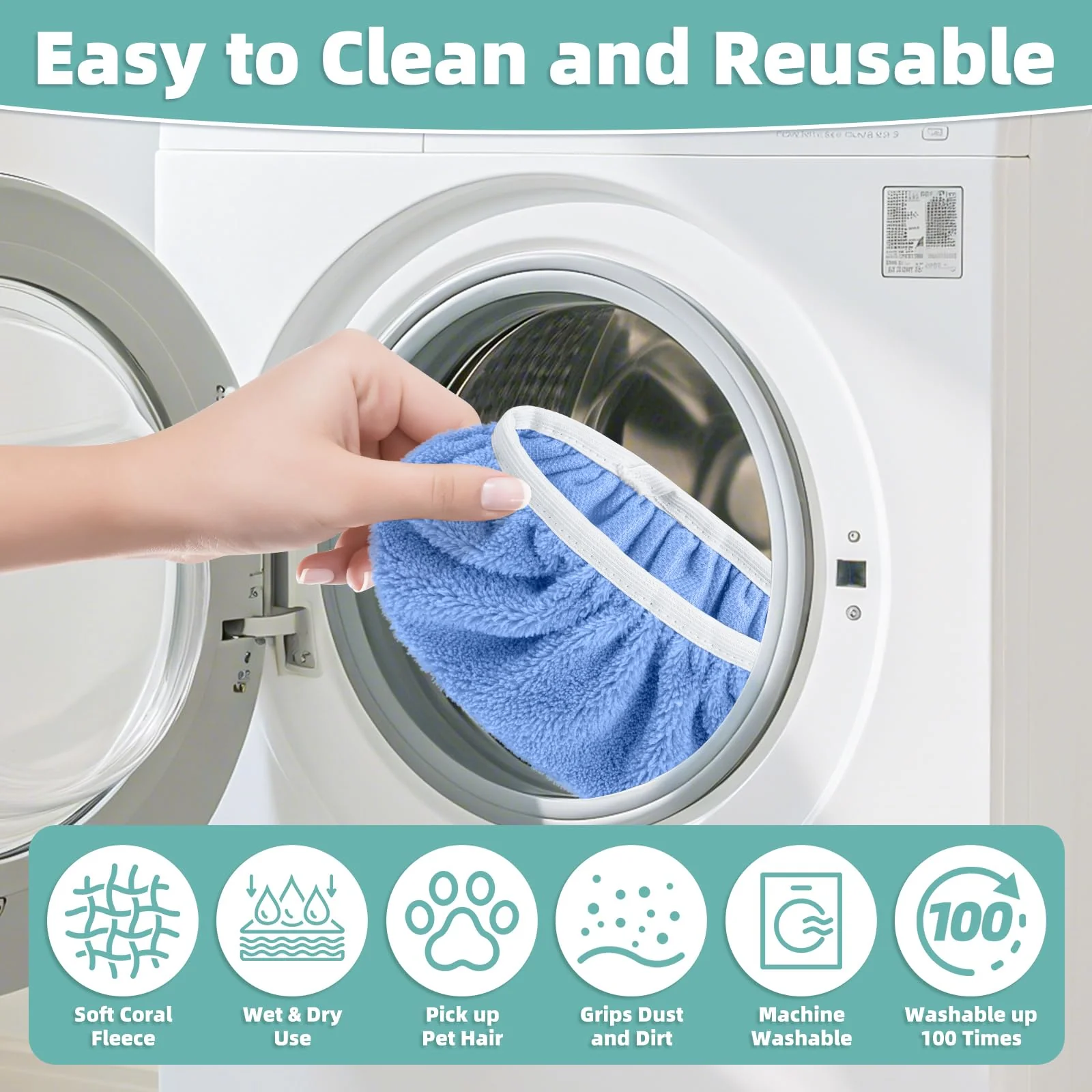 Reusable Mop Pads Compatible with Swiffer Sweeper Mop, Microfiber Dry Sweeping Cloths & Machine Washable Wet Pads Refill for Use on All Sealed Floors - Stone, Hardwood, Laminate & Tile (10 Blue) - Image 3