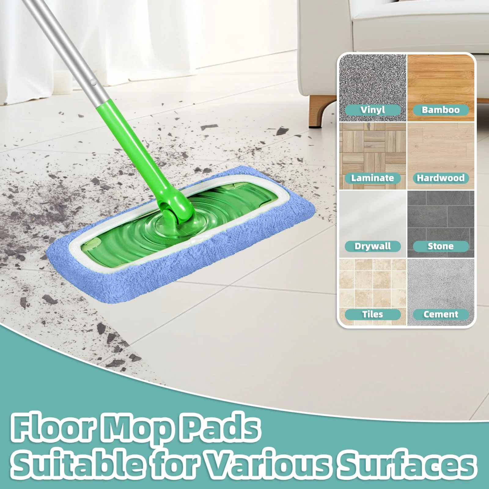 Reusable Mop Pads Compatible with Swiffer Sweeper Mop, Microfiber Dry Sweeping Cloths & Machine Washable Wet Pads Refill for Use on All Sealed Floors - Stone, Hardwood, Laminate & Tile (10 Blue) - Image 4