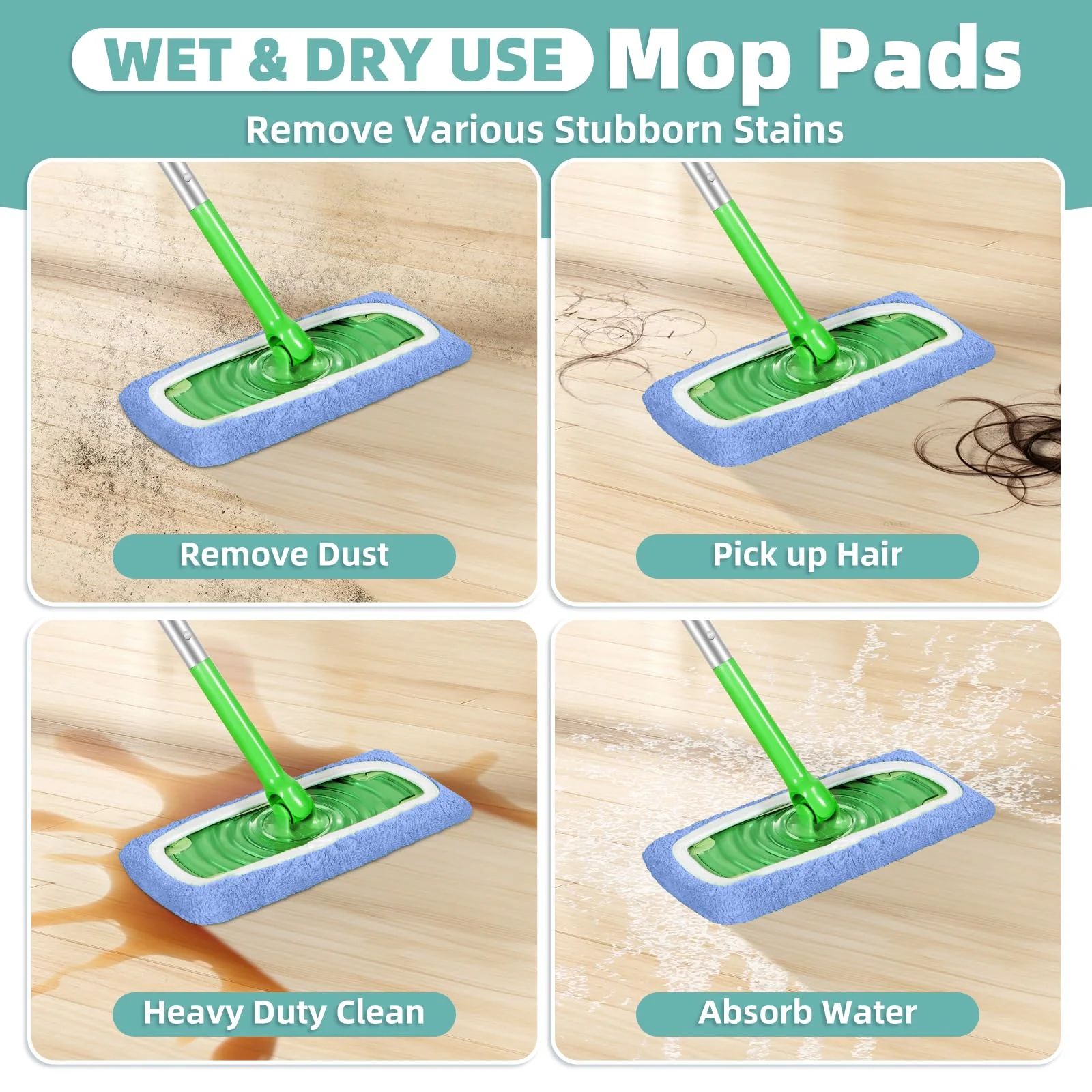 Reusable Mop Pads Compatible with Swiffer Sweeper Mop, Microfiber Dry Sweeping Cloths & Machine Washable Wet Pads Refill for Use on All Sealed Floors - Stone, Hardwood, Laminate & Tile (10 Blue) - Image 5