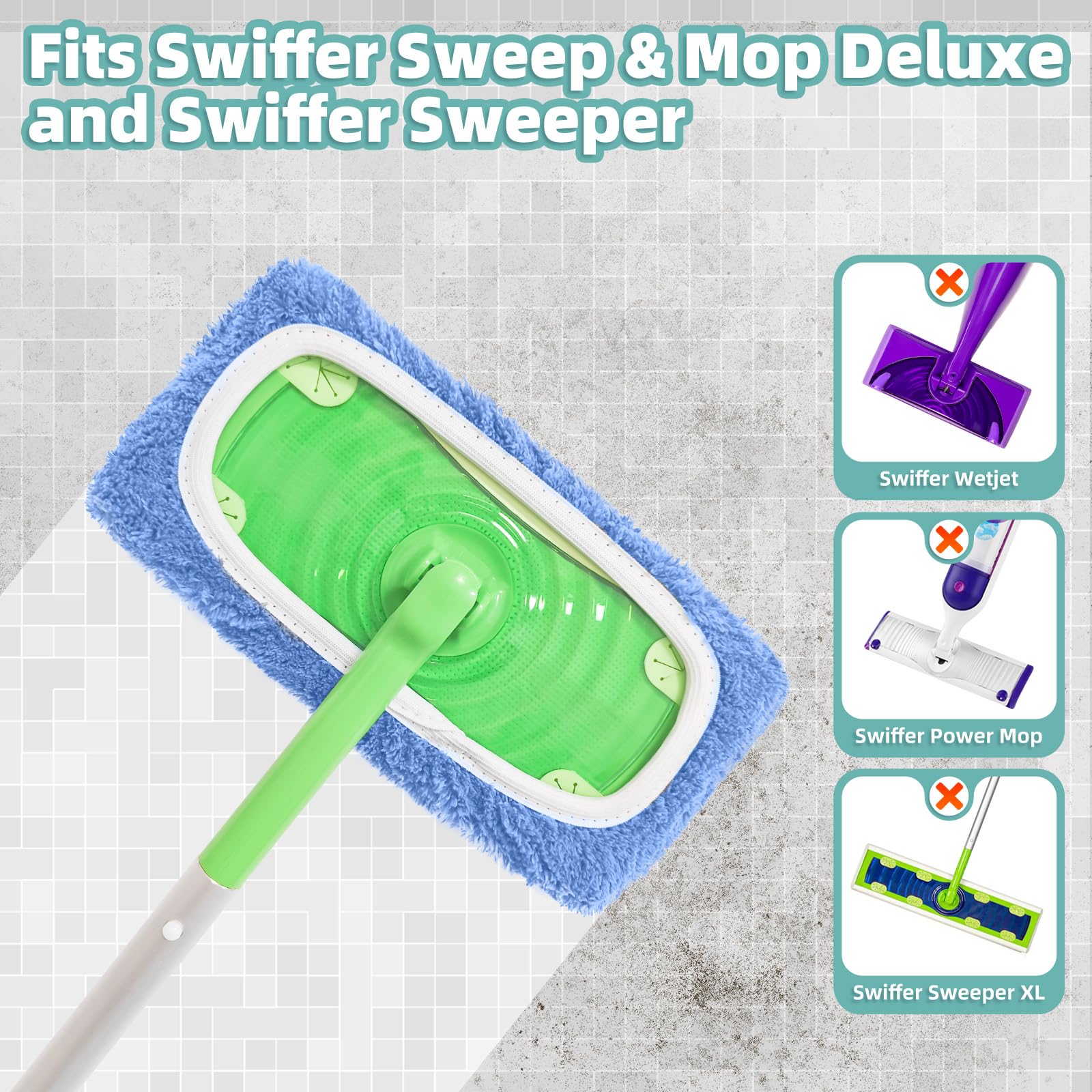 Reusable Mop Pads Compatible with Swiffer Sweeper Mop, Microfiber Dry Sweeping Cloths & Machine Washable Wet Pads Refill for Use on All Sealed Floors - Stone, Hardwood, Laminate & Tile (10 Blue) - Image 7