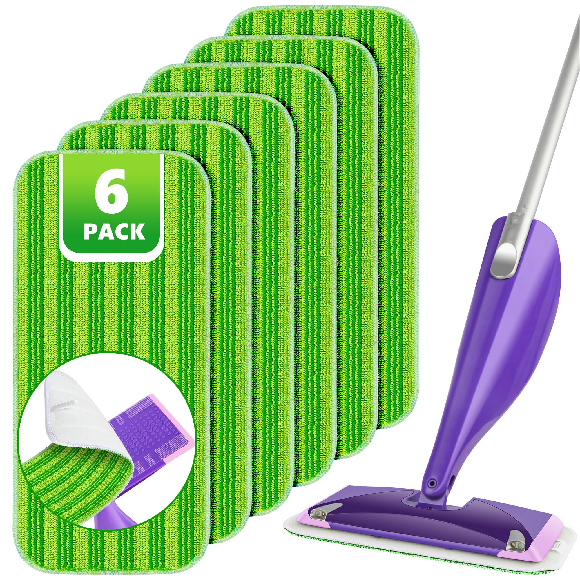Reusable Mop Pads Compatible with Swiffer Wet Jet, Wet Jet Pads Refills for Swiffer Mop, Microfiber Replacement Pads for Hardwood Floor Cleaning, Dry Wet Mopping Cloths for 12" Wet Jet Refill, 6 Pack