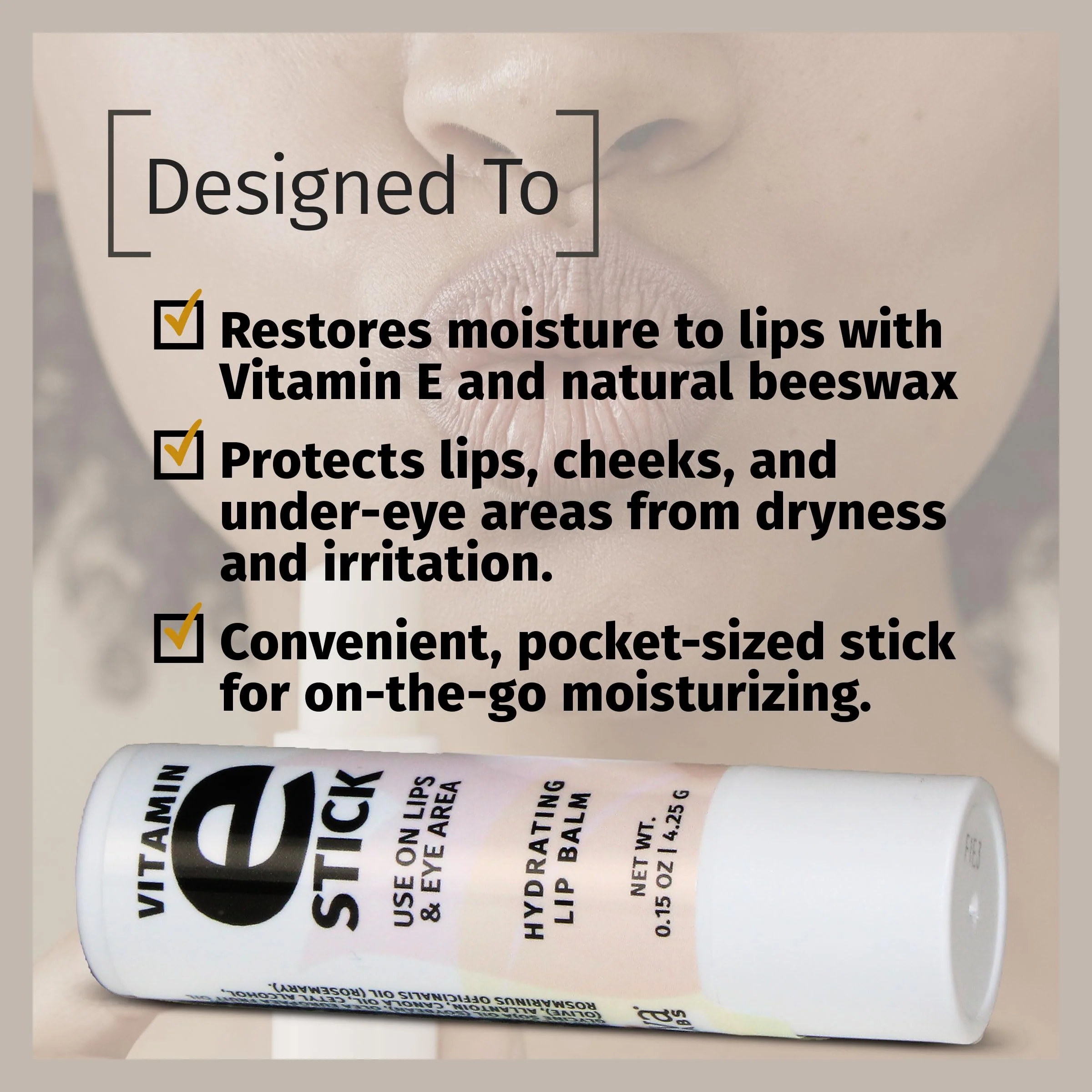 Reviva Labs Vitamin E Stick - Hydrating Lip Balm for Chapped Lips & Under Eye Care - Moisturizing with Beeswax, Shea Butter & Allantoin - Vitamin E Lip Balm for Men & Women (Pack of 6) - Image 6