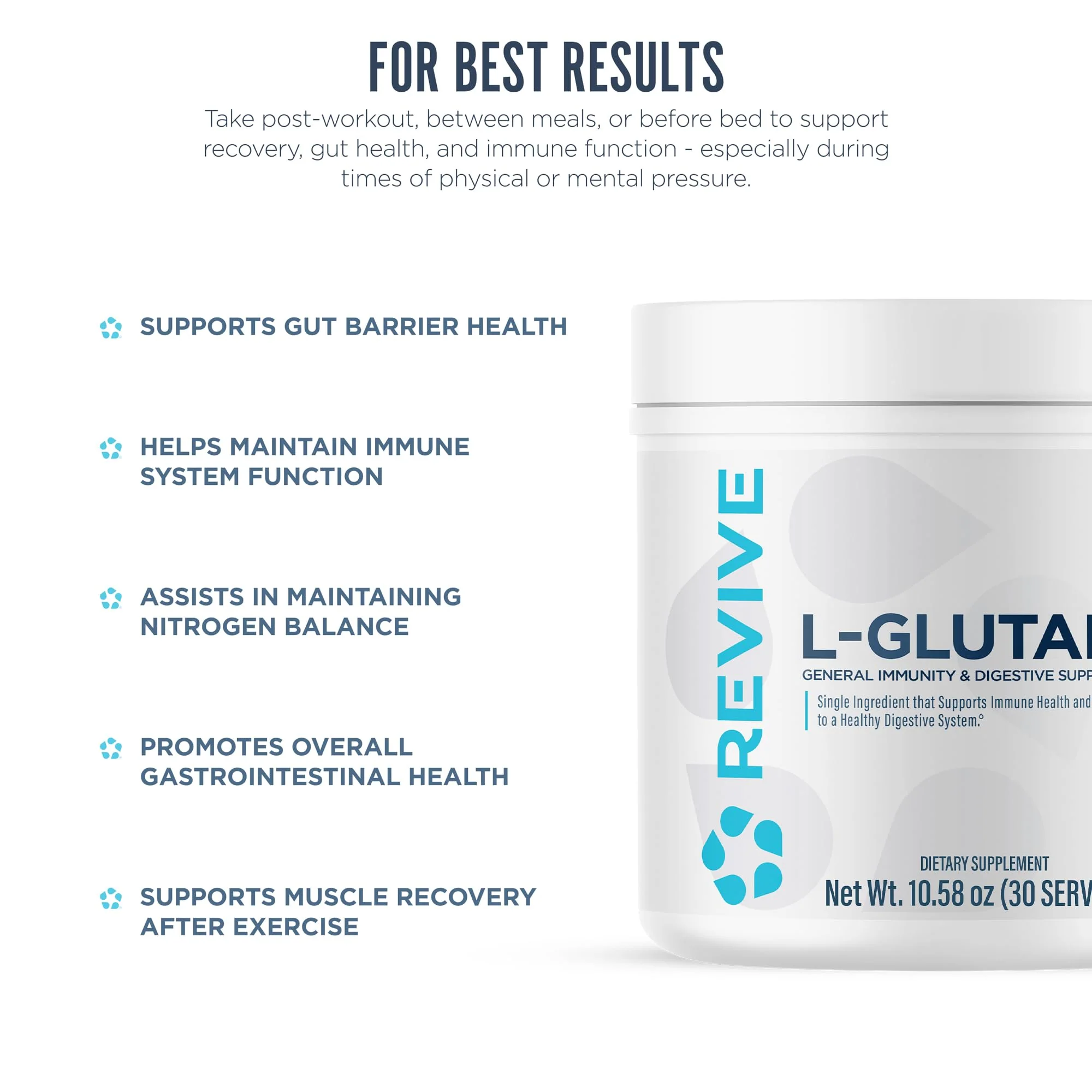 Revive MD Gut L-Glutamine Powder - Muscle Recovery & Immune Support Supplement for Adults - Promotes Digestive Health, Reduces Muscle Soreness & Supports Immunity - Vegan (90 Servings) - Image 4