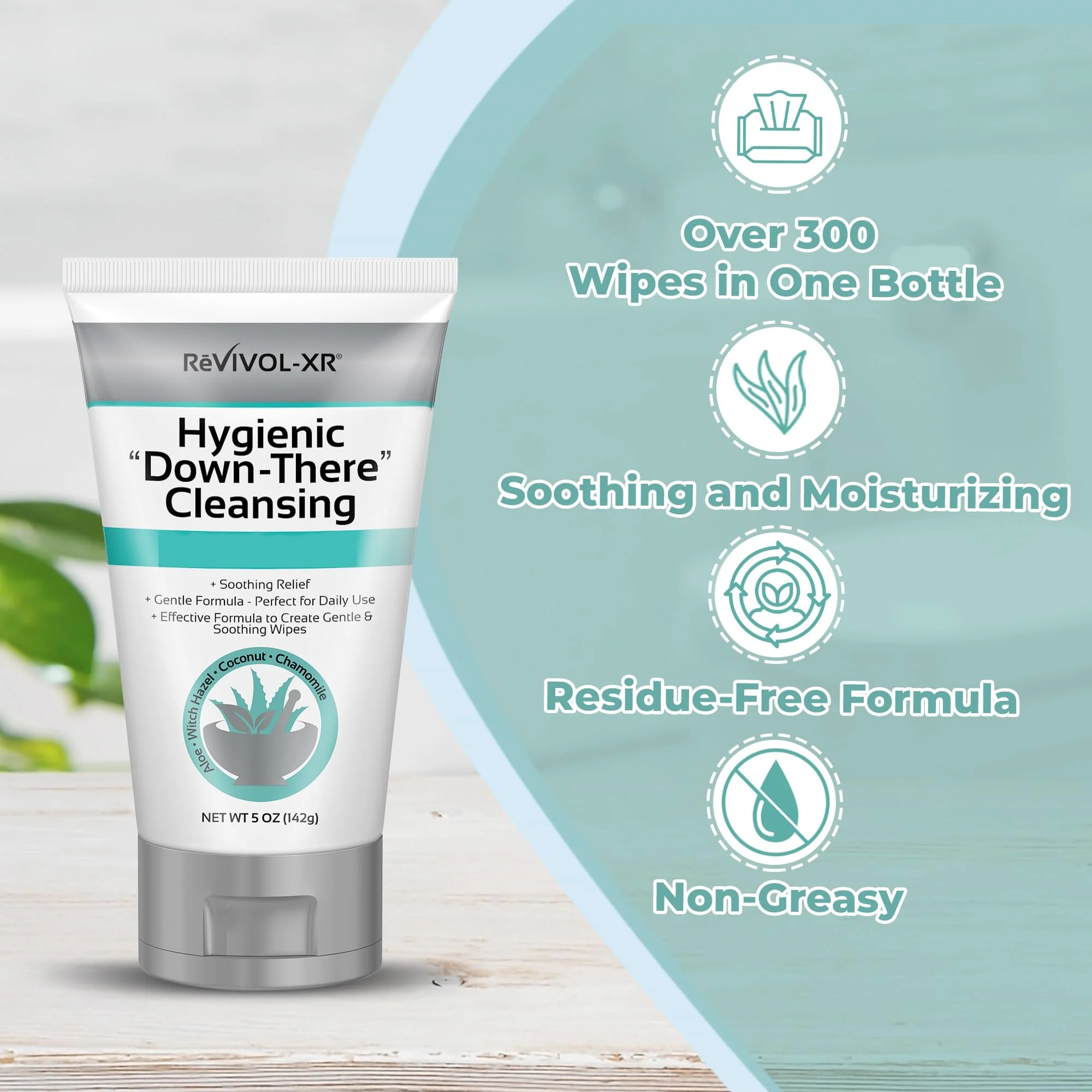 REVIVOL-XR Hygienic Cleansing Lotion, Gentle Relief + Soothing Aloe & Witch Haze for Discomfort of Down-There Sensitive Areas, Makes 300+ Wet Wipes from Toilet - Image 5