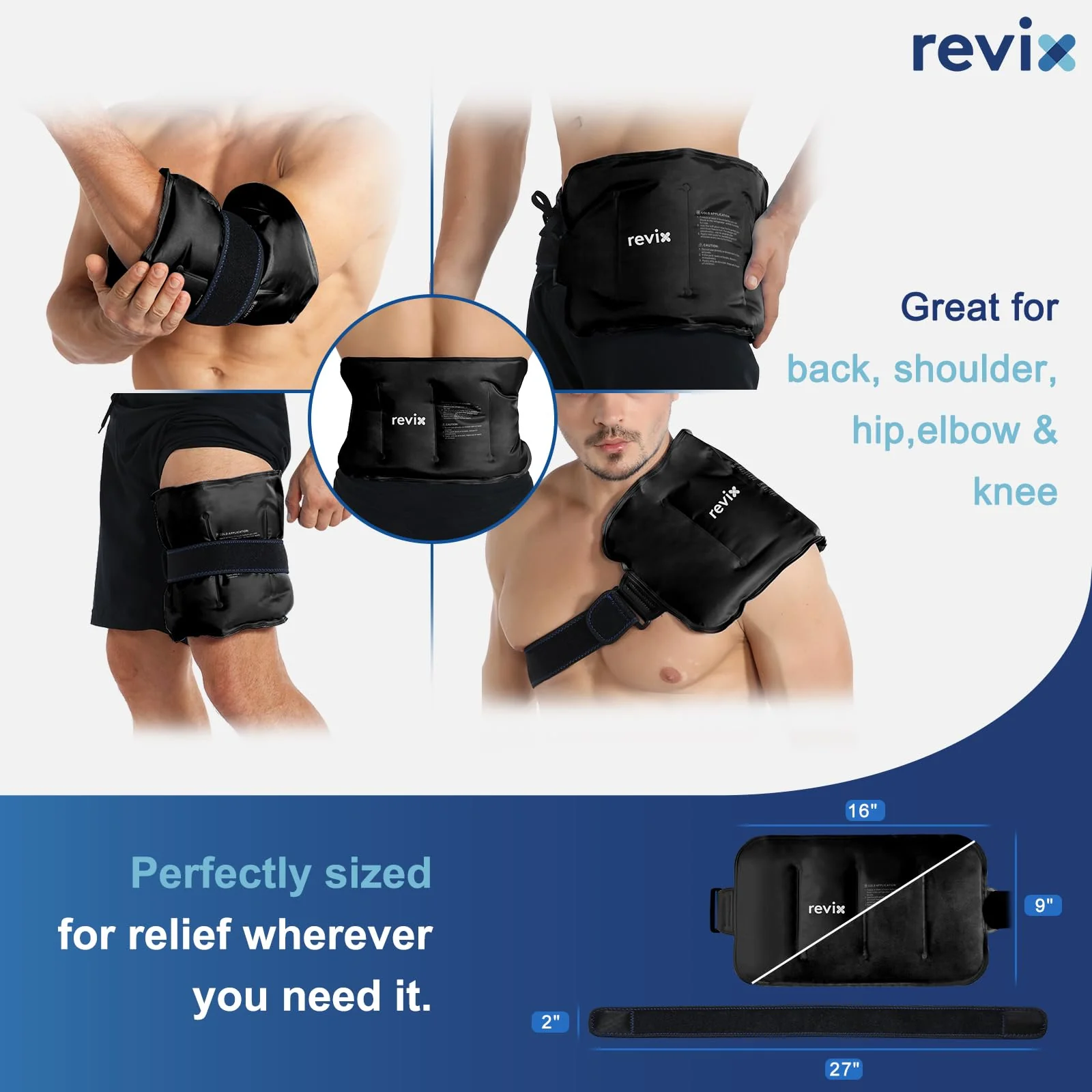 REVIX Ice Packs for Injuries Reusable Gel for Back Pain Relief (16'' X 9'')-Gel Cold Pack for Shoulder, Lower Back, Thigh & Arm, Cold Compress Therapy for Pain Relief Swelling, Bruises & Tension - Image 6