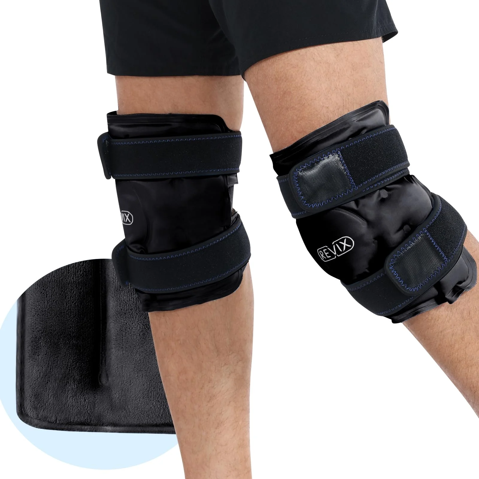 REVIX Ice Packs for Knee Relaxation, Reusable Gel Ice Wraps with Cold Compression for Meniscus Tear and ACL, Plush Cover and Long-Lasting Cold, A Set of Two, Black - Image 2