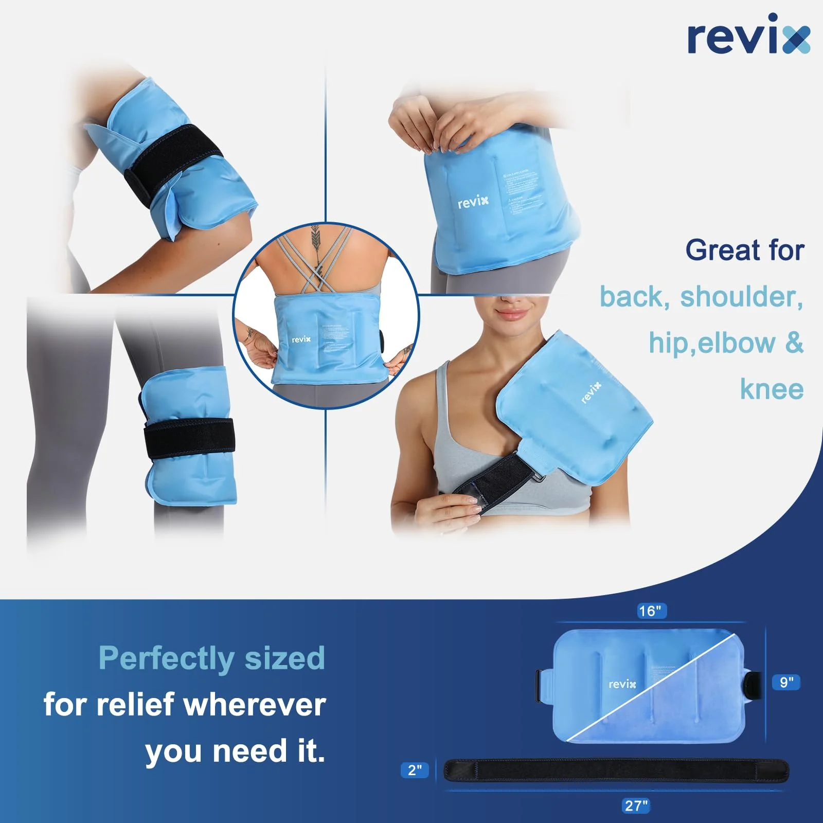 REVIX Reusable Ice Pack for Injuries and Pain Relief (16"X9")- Freeze Gel & Soft Plush Lining Ice Wrap for Shoulder, Back, Hip, Arm & Knee, Cold Compress Therapy for Swelling, Bruises & Surgery - Image 7