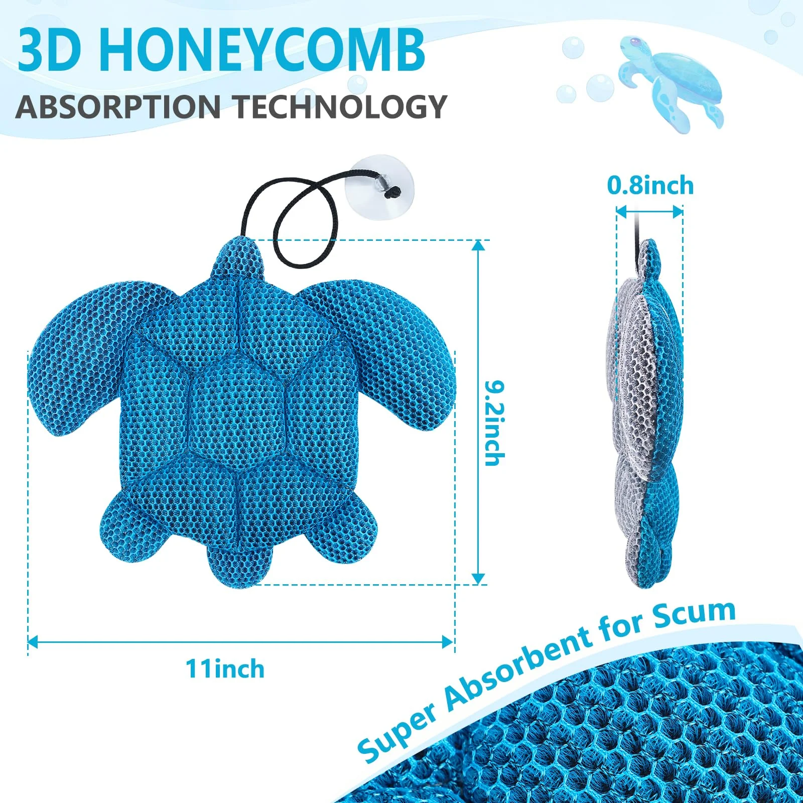 RGJ Hot Tub Scum Absorber Turtle, 2PCS Reusable Hot Tub Oil Absorbing Floating Sponges for Spa/Pool, Hot Tub Scum Sponge Accessories to Soak Up Oils & Keep Water Clean - Image 7