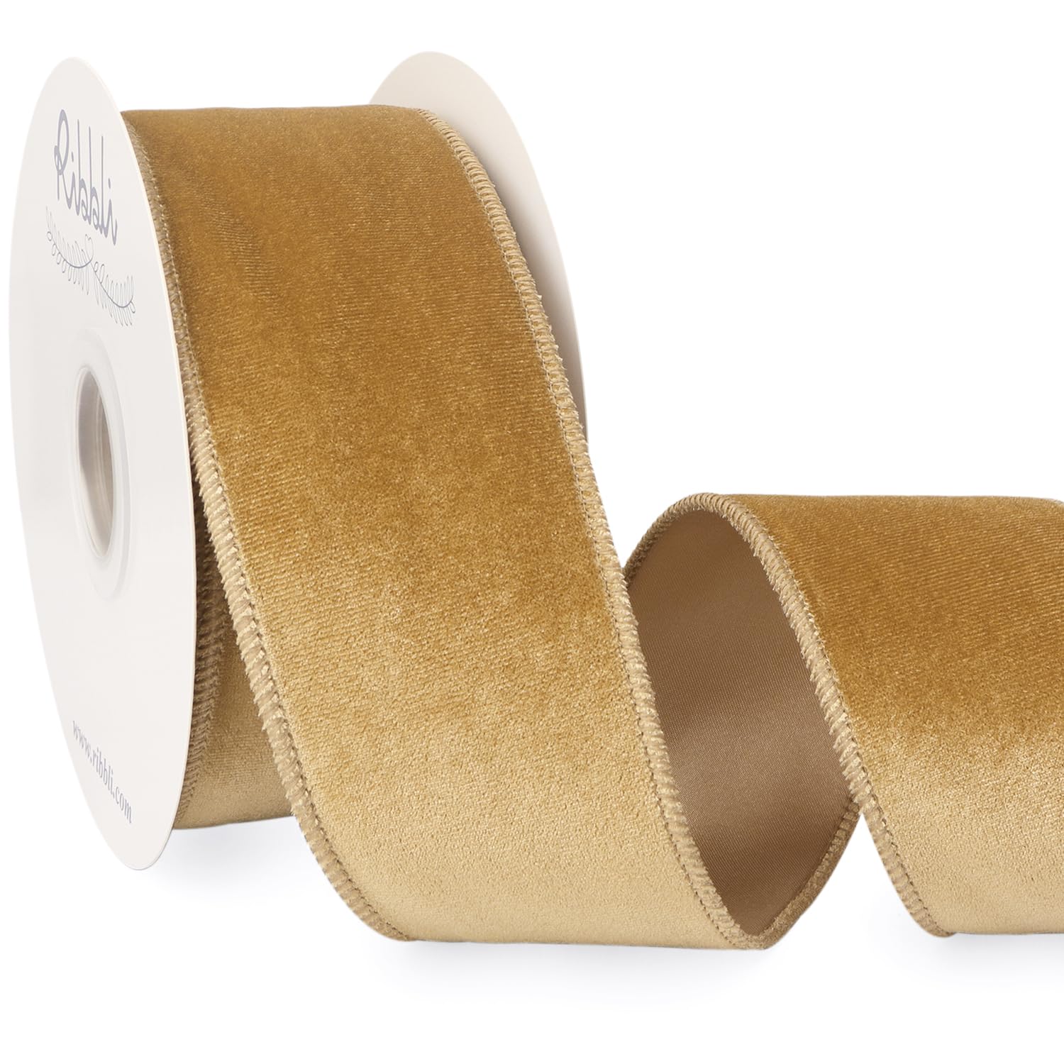 Ribbli Champagne Velvet Wired Ribbon 2.5 Inch Velvet with Satin Christmas Ribbon for Gift Wrapping Christmas Tree Decoration Crafts Wreaths Supplies-Continuous 10 Yards - Image 2