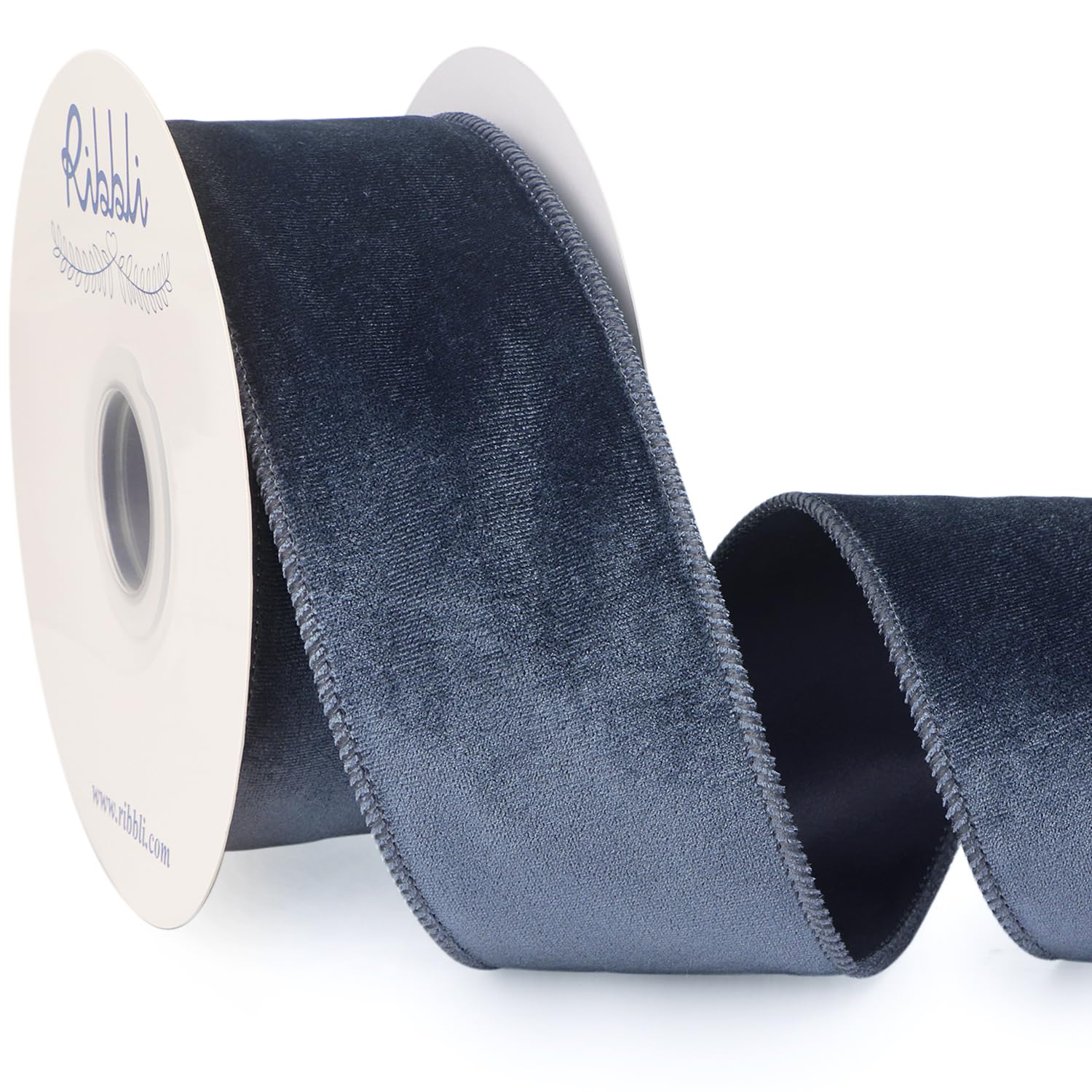 Ribbli Dusty Blue Velvet Wired Ribbon 2.5 Inch Velvet with Satin Christmas Ribbon for Gift Wrapping Christmas Tree Decoration Crafts Wreaths Supplies-Continuous 10 Yards - Image 2