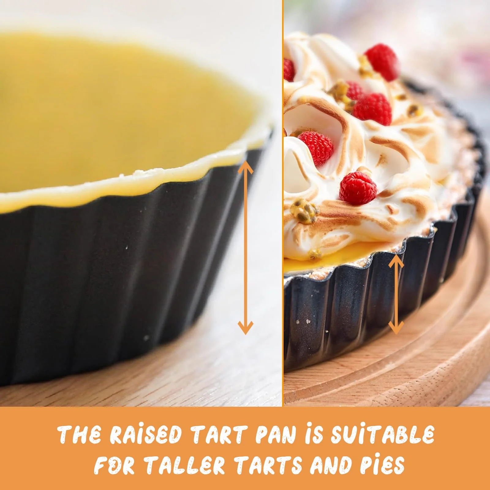 RICHSC-PAN Deep Tart Pan, 9.5 x 2.2 Inches Non-Stick Tall Tart Pan Bottom Can Be Removed. Suitable for Making Various Pies, Tarts and Quiche. Easy to Clean is the Choice for Home Baking - Image 6