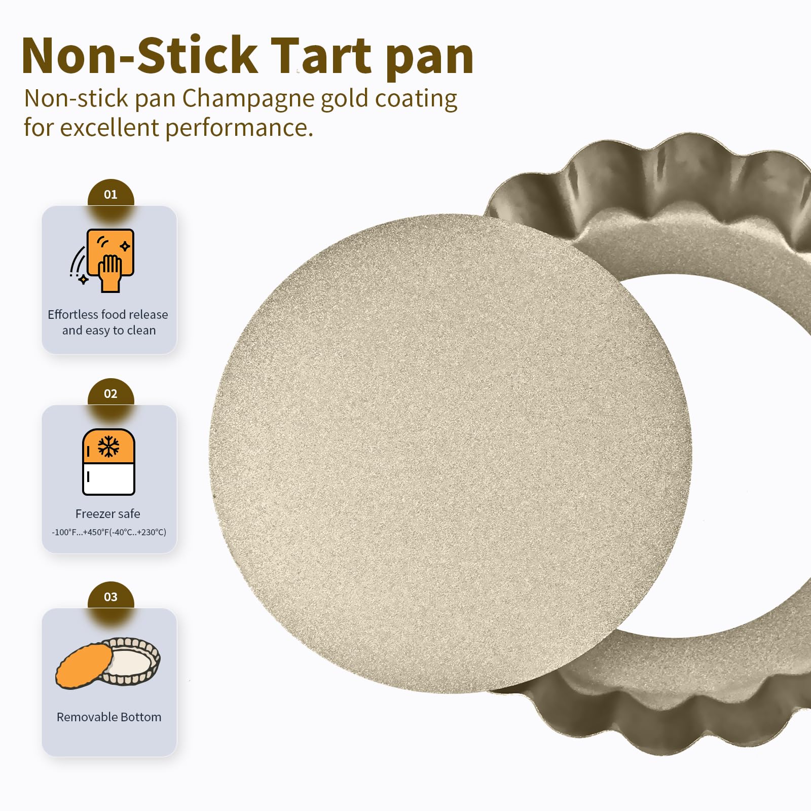 RICHSC-PAN Mini Tart Pan 12PCS, 4 Inch Tart Pan Removable Bottom Non-Stick Tin, 0.9 Inches High Suitable for DIY Making Small Tarts at Home. Champagne Gold Appearance. - Image 5