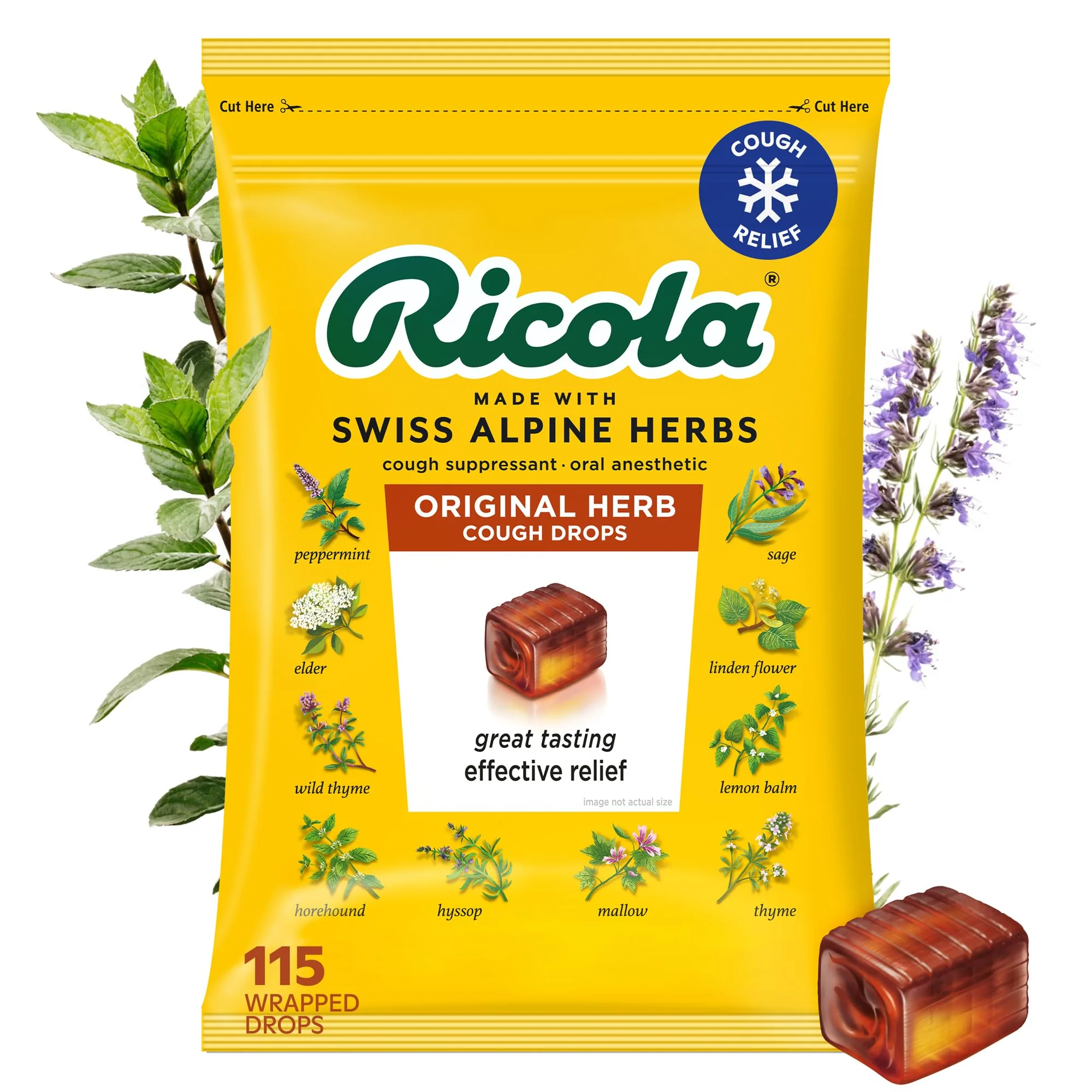 Ricola Original Herb Cough Drops, 115 Count, Cough Suppressant & Throat Relieving Drops with Naturally Sourced Menthol, Pleasing Herbal Taste for Coughs & Throat Irritation Symptom Relief