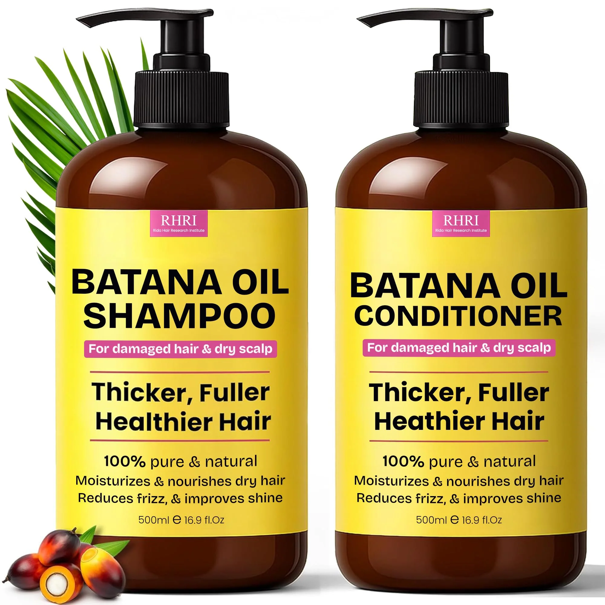 Rida Hair Research Institute Batana Oil Shampoo & Conditioner Set for Hair Growth Lightening Thinning Hair for Men and Women