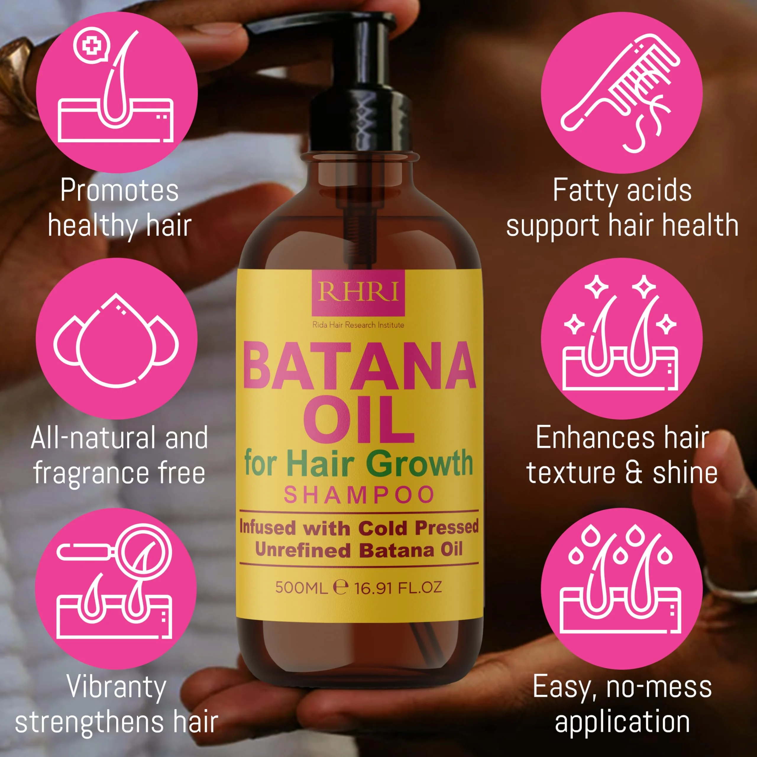 Rida Hair Research Institute Batana Oil Shampoo & Conditioner Set for Hair Growth Lightening Thinning Hair for Men and Women - Image 2