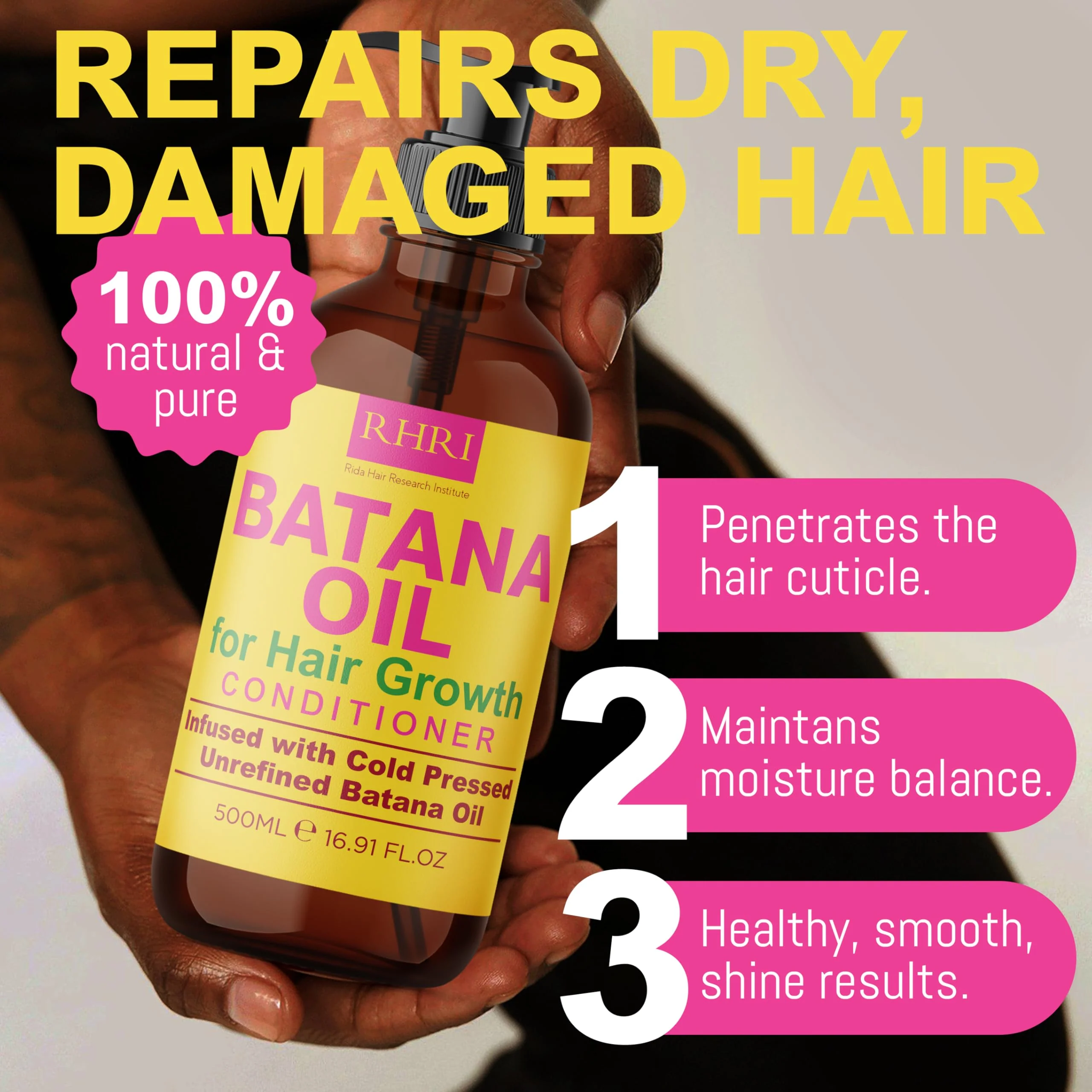 Rida Hair Research Institute Batana Oil Shampoo & Conditioner Set for Hair Growth Lightening Thinning Hair for Men and Women - Image 5