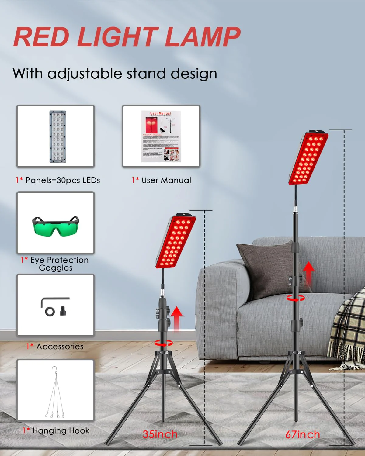 Rikimxin Red Light Therapy Lamp for Body, Infrared Light Therapy Lamps with Stand, 660nm Red and 850nm Near Infrared Redlight Therapy Device for Full Body Overall Health at Home with Eyes Protection - Image 8