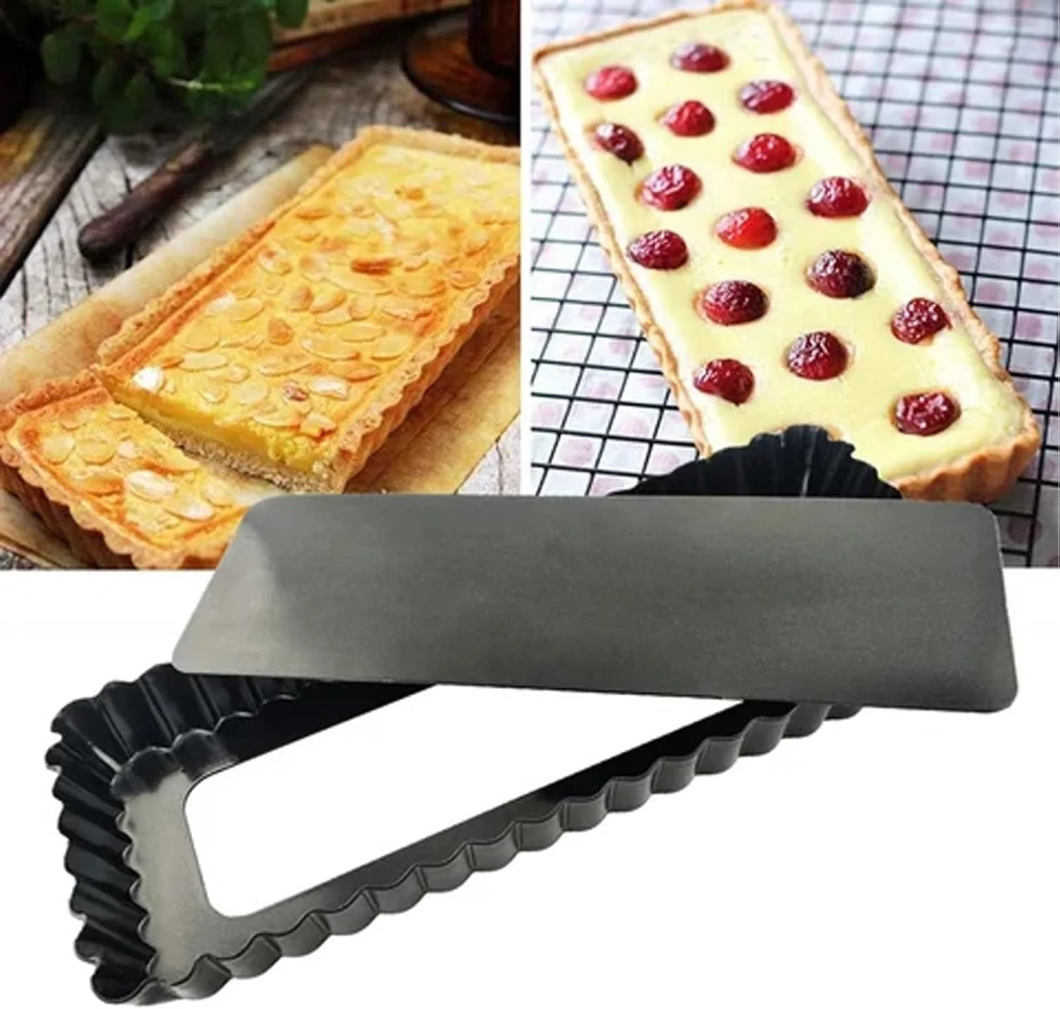 RINCH-PAN Rectangular Tart Pan, 2 PCS 14 Inch Long Pan Non-Stick Tart Pan With Removable Loose Bottom, Suitable For Pies, Biscuits, Cheesecakes, Desserts And Bread. - Image 4