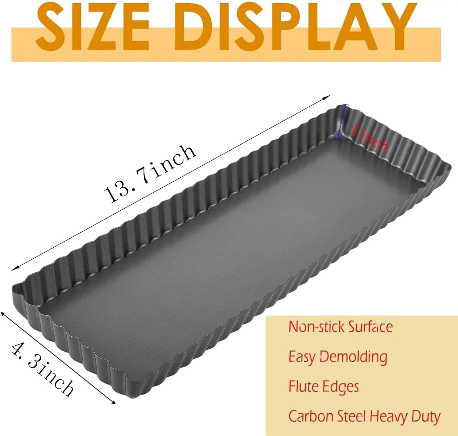 RINCH-PAN Rectangular Tart Pan, 2 PCS 14 Inch Long Pan Non-Stick Tart Pan With Removable Loose Bottom, Suitable For Pies, Biscuits, Cheesecakes, Desserts And Bread. - Image 6
