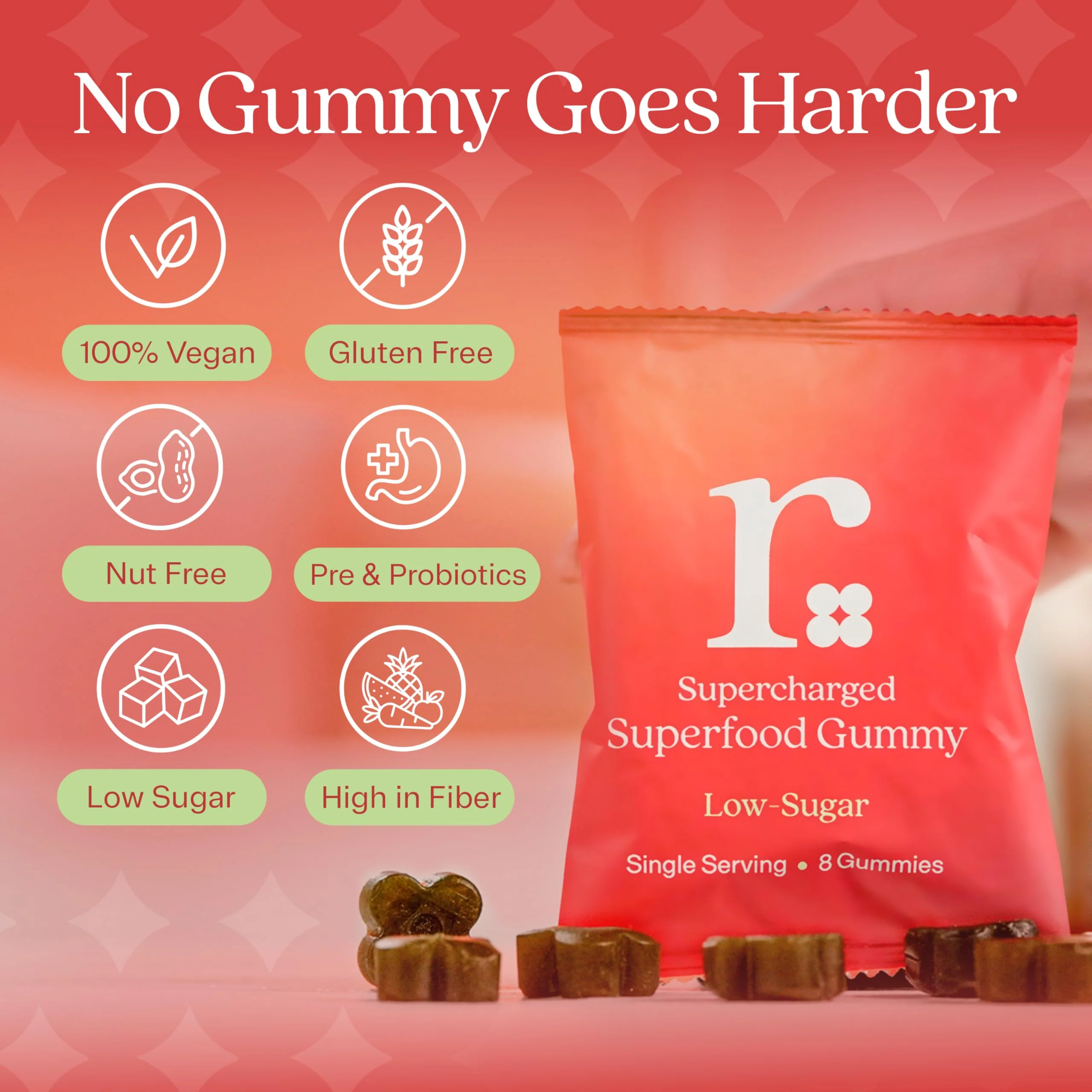 Rizz Low Sugar Green Gummies - 60+ Superfoods 6g Fiber - Prebiotic and Probiotic Gummies - Vegan Multivitamins for Women & Men - Gluten Free - Mushroom, Fruit and Vegetable Supplements - 30 Day Supply - Image 5