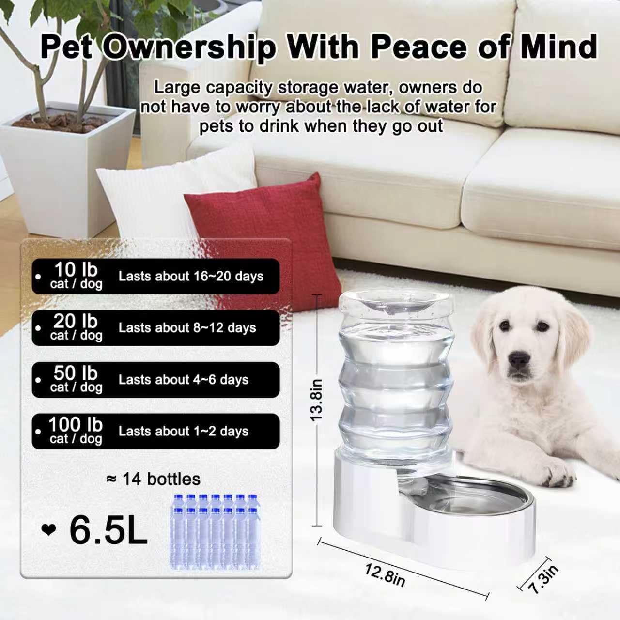 RIZZARI Automatic Gravity Pet Dispenser: Helps Prevent Urinary Stones - Activated Carbon Ion Exchange System - 6.5L Large Capacity Stainless Steel-Ideal for Cats & Small Dogs-All-Day Hydration at Home - Image 7