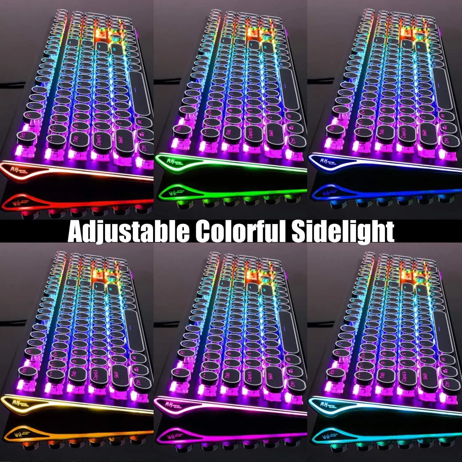RK ROYAL KLUDGE S108 Typewriter Keyboard, Retro Mechanical Gaming Keyboard Wired 108 Keys with RGB Backlit Sidelight, Detachable Wrist Rest, Round Keycaps Blue Switches - Black - Image 3
