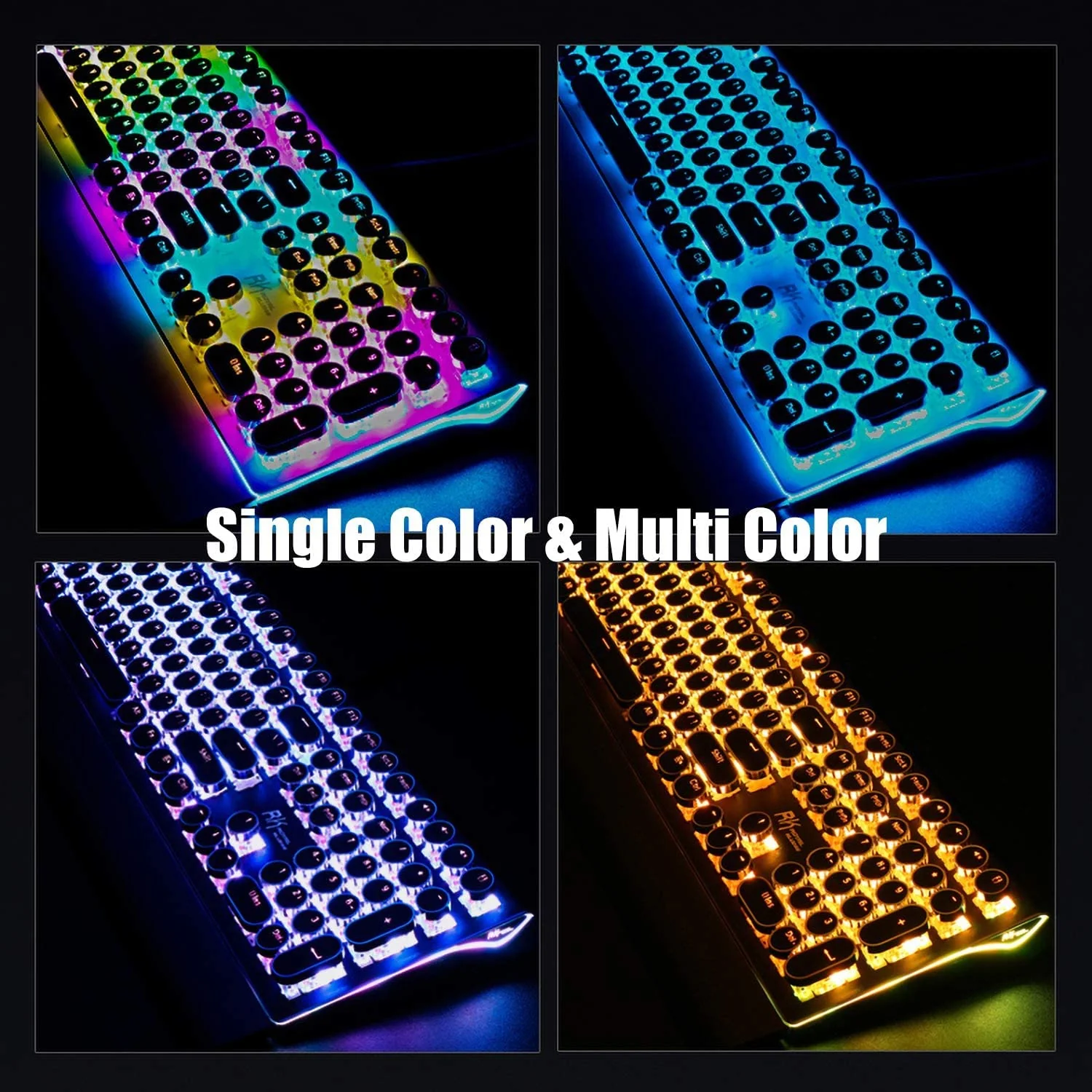 RK ROYAL KLUDGE S108 Typewriter Keyboard, Retro Mechanical Gaming Keyboard Wired 108 Keys with RGB Backlit Sidelight, Detachable Wrist Rest, Round Keycaps Blue Switches - Black - Image 4