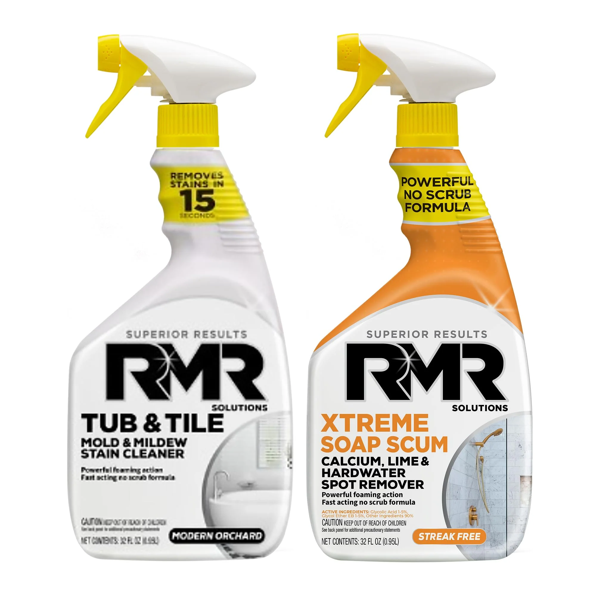 RMR Bathroom Breakthrough Bundle – Tub & Tile Cleaner + Xtreme Soap Scum Remover, 2-Step Deep Clean System for Shower, Tub, Tile, Grout, & Glass Buildup, Stains, & Grime, 2–32 Oz Bottles