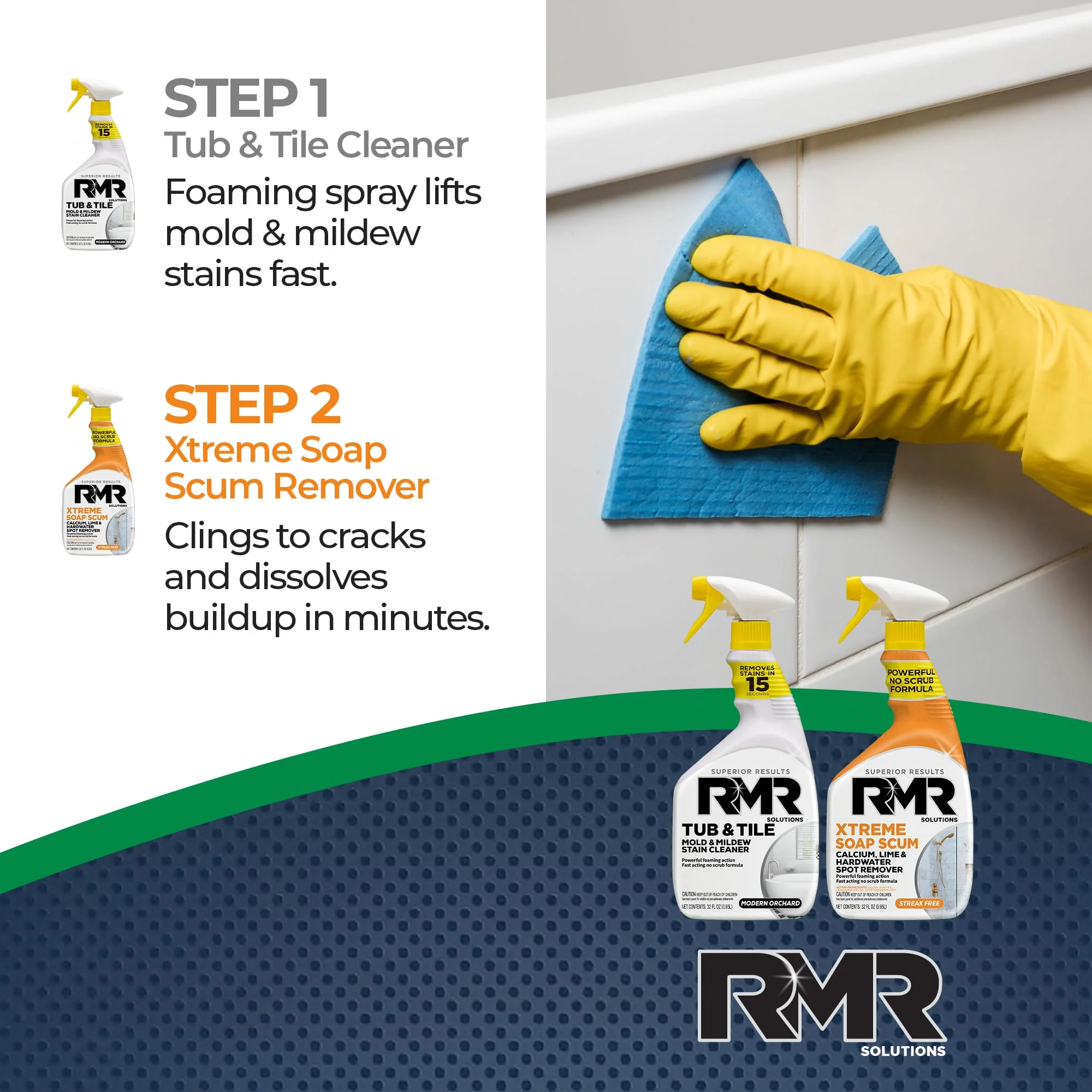 RMR Bathroom Breakthrough Bundle – Tub & Tile Cleaner + Xtreme Soap Scum Remover, 2-Step Deep Clean System for Shower, Tub, Tile, Grout, & Glass Buildup, Stains, & Grime, 2–32 Oz Bottles - Image 6