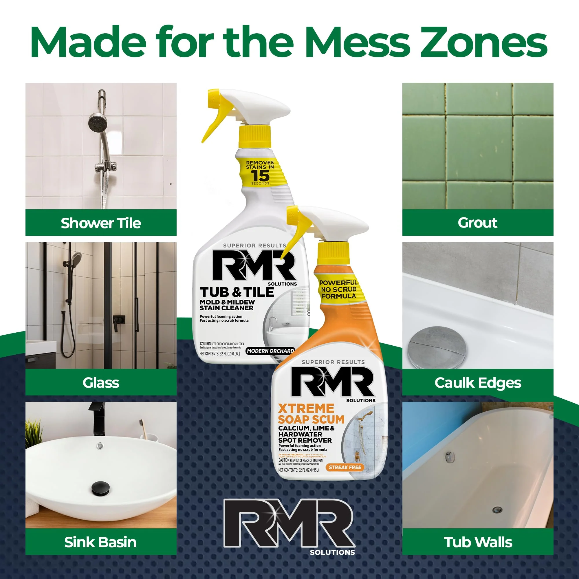 RMR Bathroom Breakthrough Bundle – Tub & Tile Cleaner + Xtreme Soap Scum Remover, 2-Step Deep Clean System for Shower, Tub, Tile, Grout, & Glass Buildup, Stains, & Grime, 2–32 Oz Bottles - Image 7