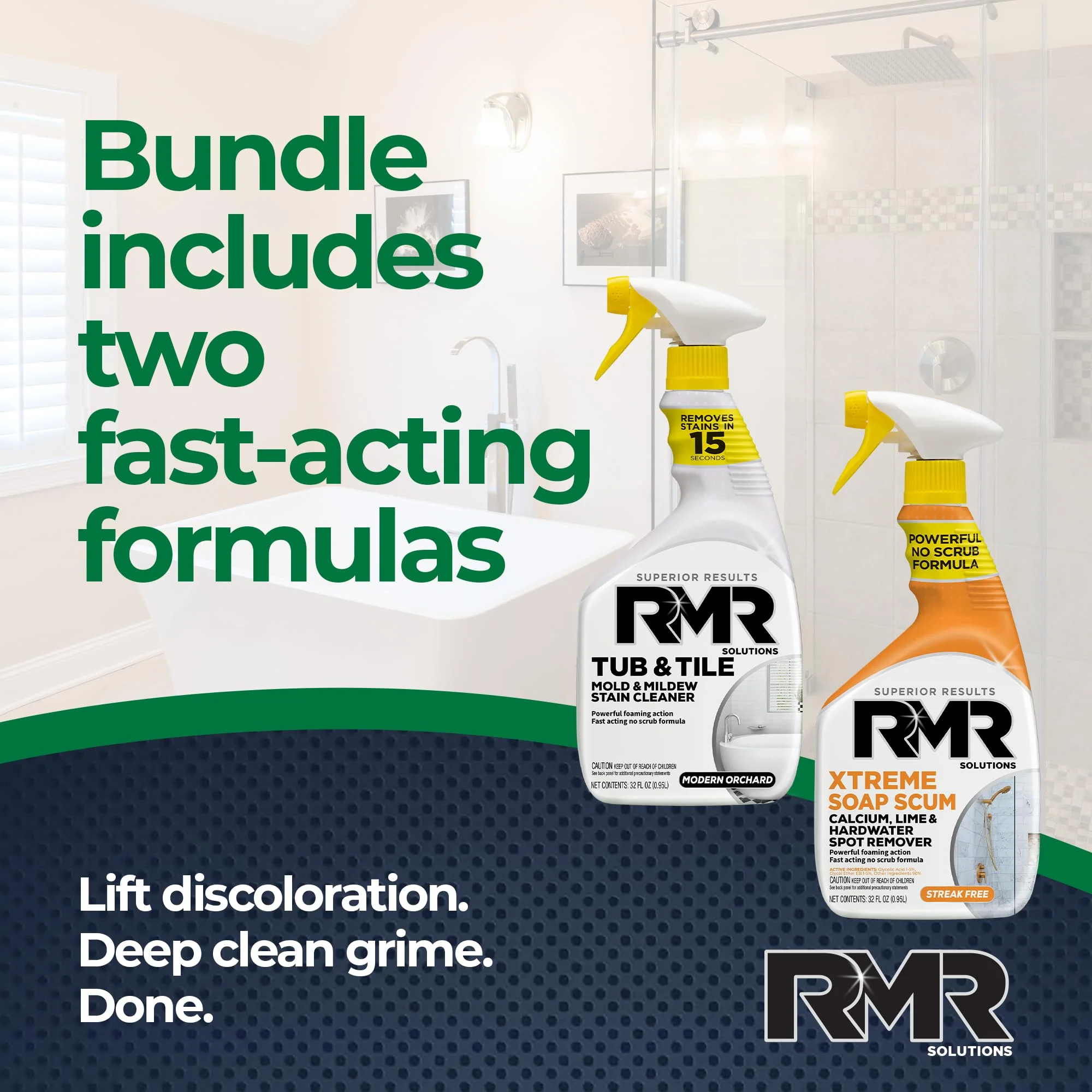 RMR Bathroom Breakthrough Bundle – Tub & Tile Cleaner + Xtreme Soap Scum Remover, 2-Step Deep Clean System for Shower, Tub, Tile, Grout, & Glass Buildup, Stains, & Grime, 2–32 Oz Bottles - Image 8
