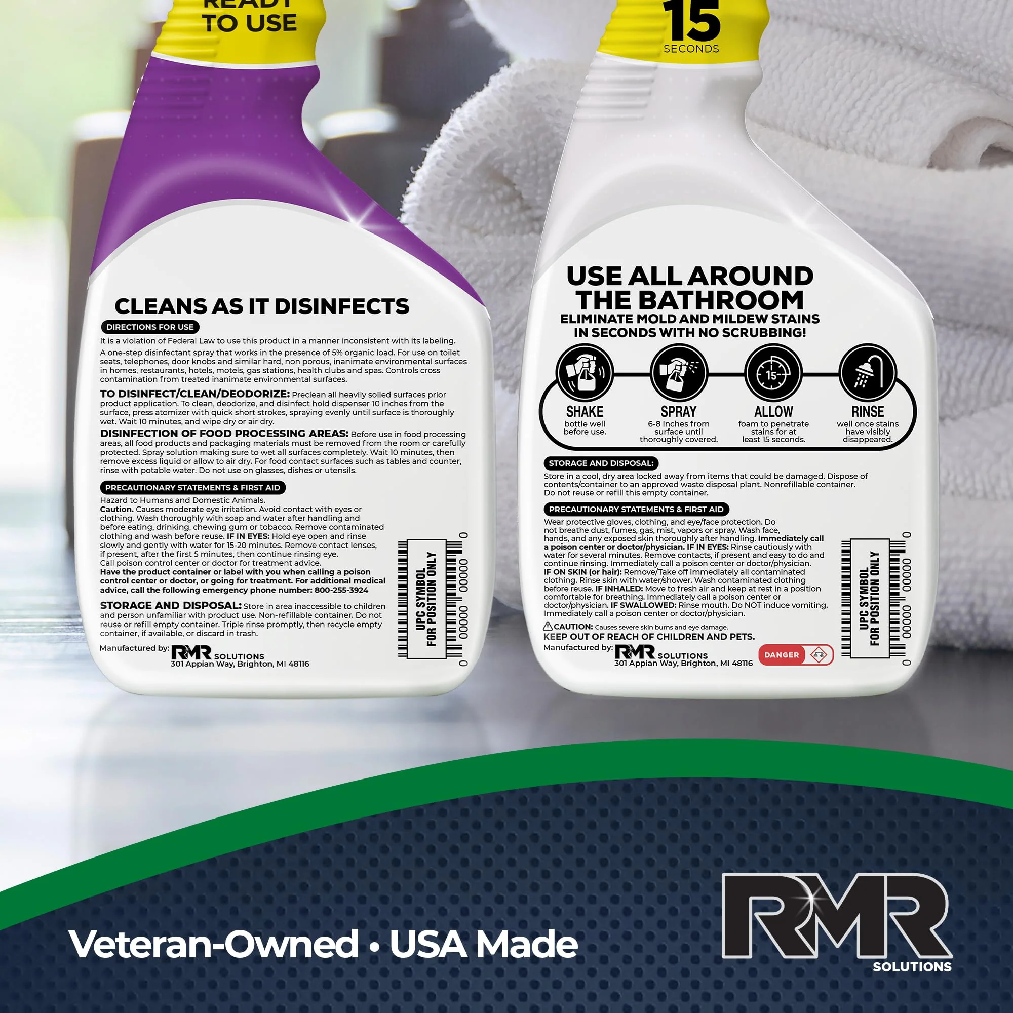 RMR Bathroom Brilliance Bundle – Tub & Tile Stain Spray + RMR-141 EPA Registered Mold & Mildew Remover, 2-Step Bathroom Cleaning & Disinfecting System for Showers, Sinks, Tile, Grout, 2–32 Oz Bottles - Image 2