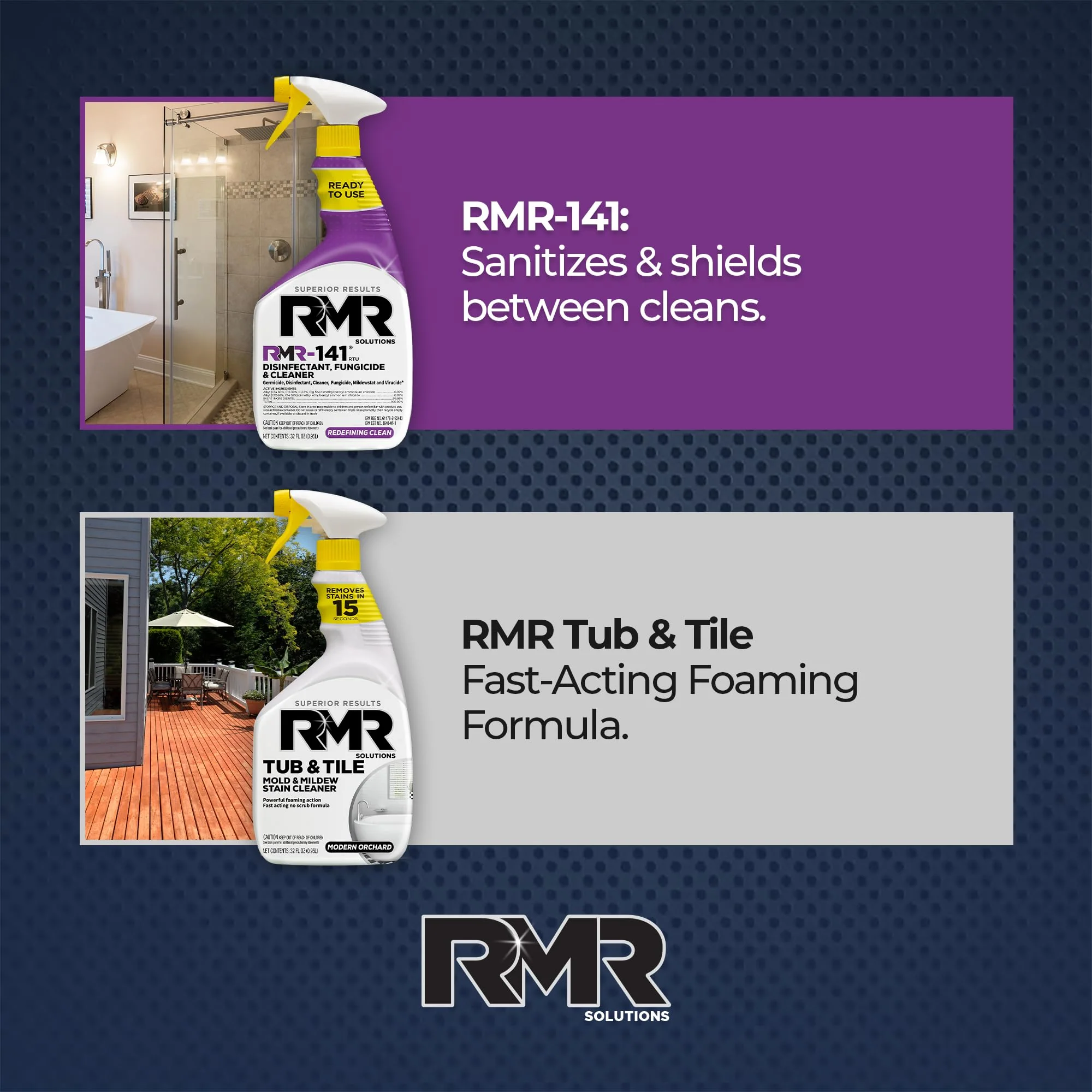 RMR Bathroom Brilliance Bundle – Tub & Tile Stain Spray + RMR-141 EPA Registered Mold & Mildew Remover, 2-Step Bathroom Cleaning & Disinfecting System for Showers, Sinks, Tile, Grout, 2–32 Oz Bottles - Image 3