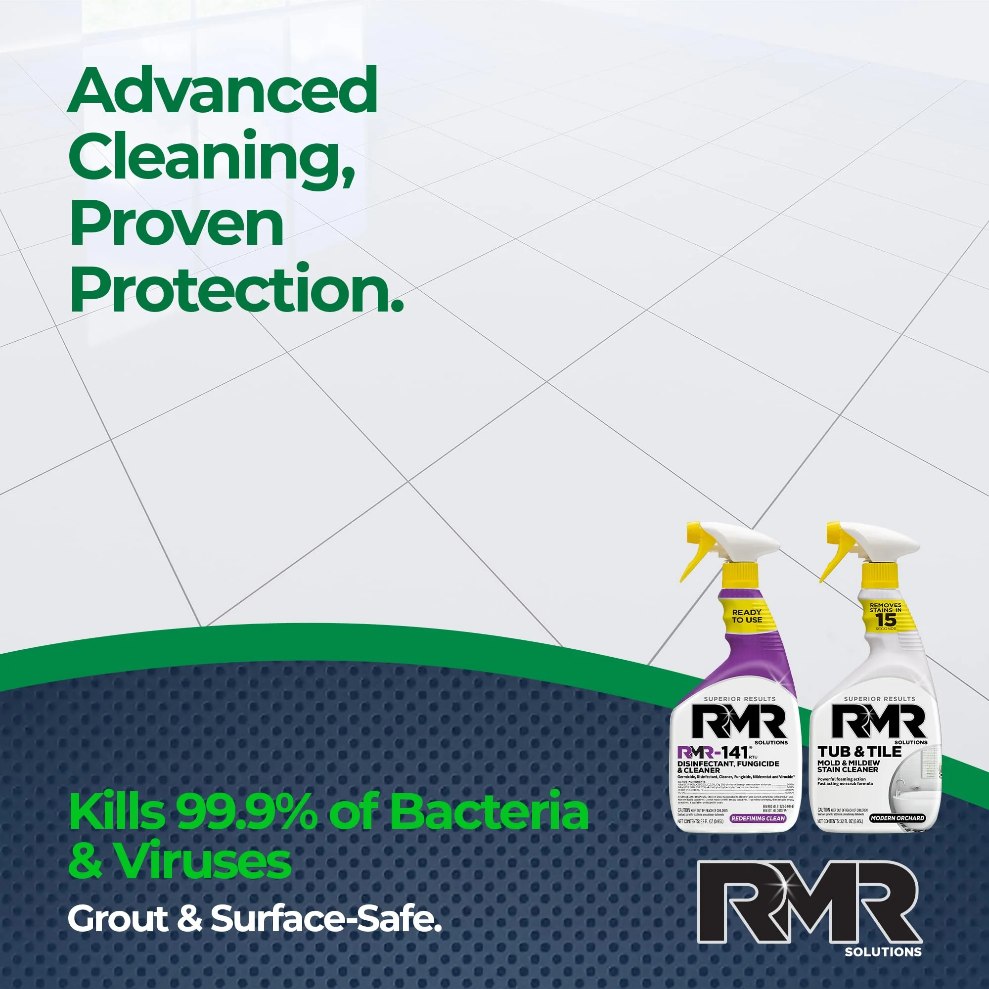 RMR Bathroom Brilliance Bundle – Tub & Tile Stain Spray + RMR-141 EPA Registered Mold & Mildew Remover, 2-Step Bathroom Cleaning & Disinfecting System for Showers, Sinks, Tile, Grout, 2–32 Oz Bottles - Image 4