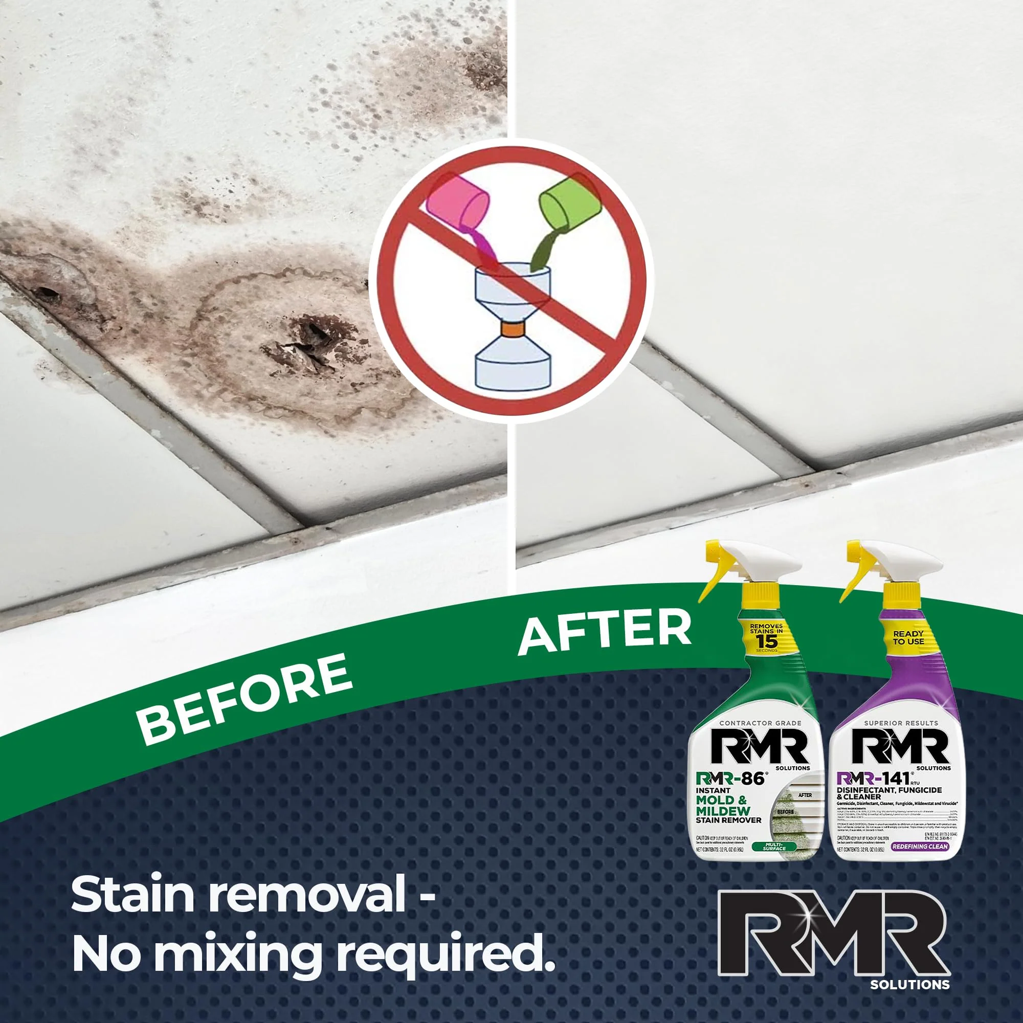 RMR Brands DIY Mold & Stain Remover Bundle, Complete Mold Killer & Mildew Prevention Kit, Disinfectant Spray, Includes 2-32 fluid ounce Bottles - Image 6