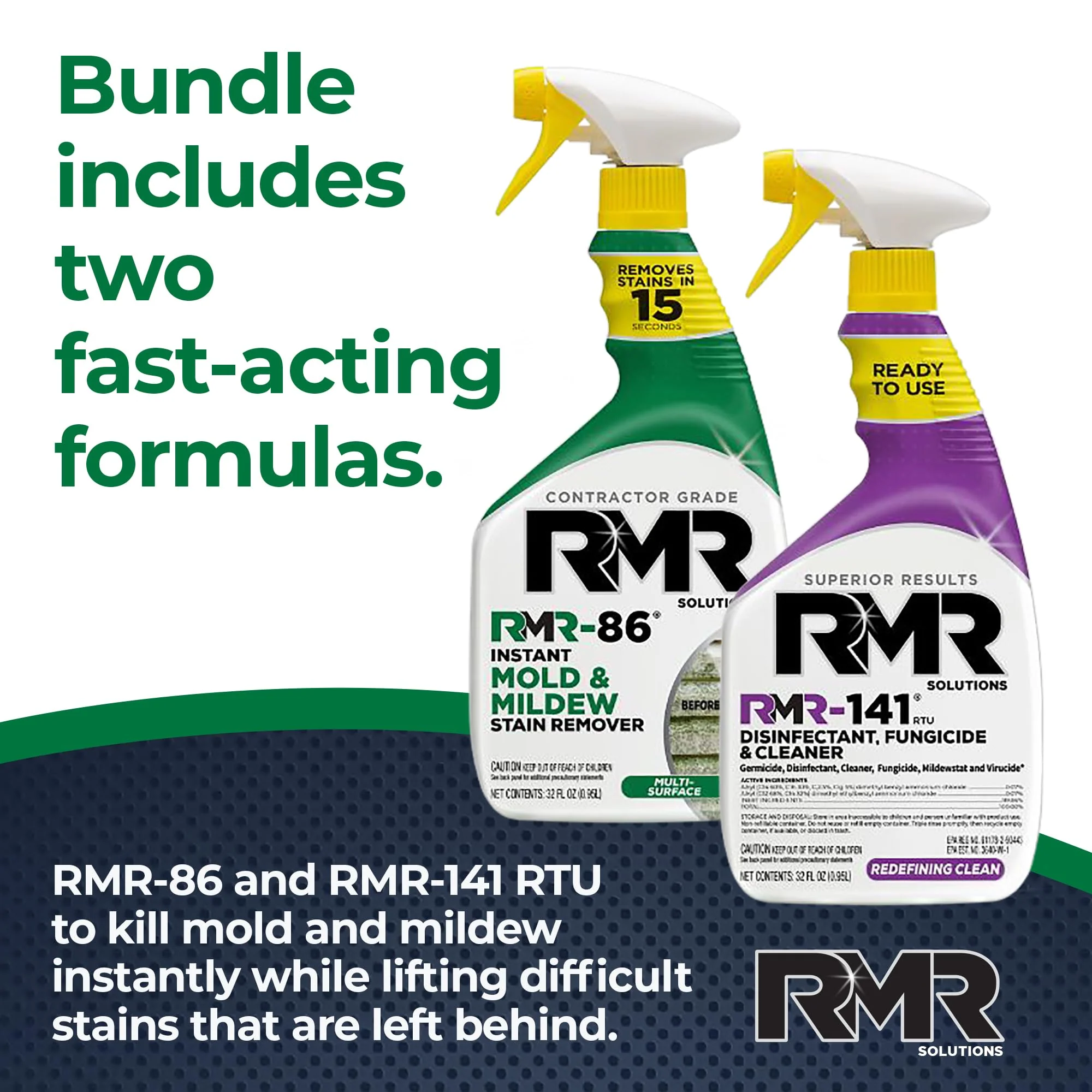 RMR Brands DIY Mold & Stain Remover Bundle, Complete Mold Killer & Mildew Prevention Kit, Disinfectant Spray, Includes 2-32 fluid ounce Bottles - Image 8