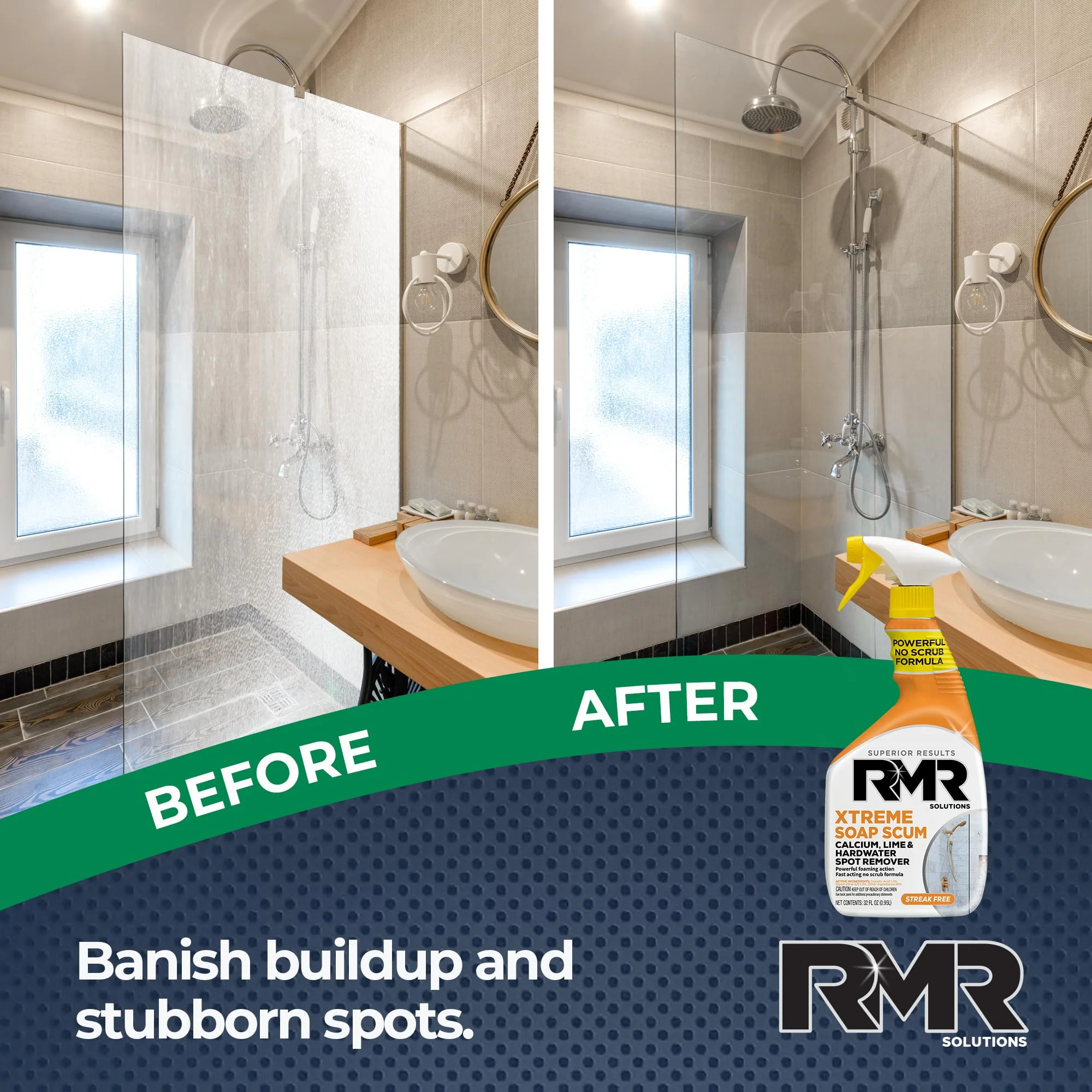 RMR Instant Mold & Mildew Stain Remover Spray + Xtreme Soap Scum Remover, No-Scrub Indoor/Outdoor Cleaning System for Bathroom, Shower, Siding, & Deck, 2–32 Oz Bottles - Image 5