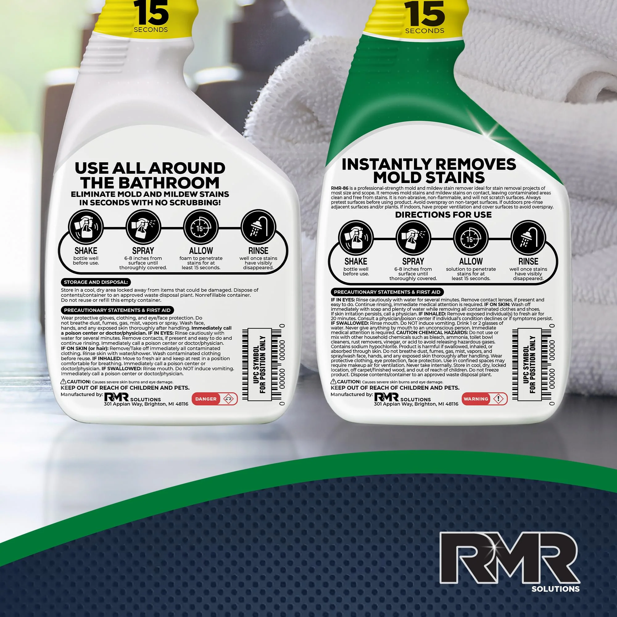 RMR Mold Stain Eraser Max Pack – No-Scrub Tub & Tile Cleaner + Instant Mold & Mildew Stain Remover Spray, Indoor/Outdoor Bathroom, Shower, Siding, & Deck Cleaning Kit, 2–32 Oz Bottles - Image 3