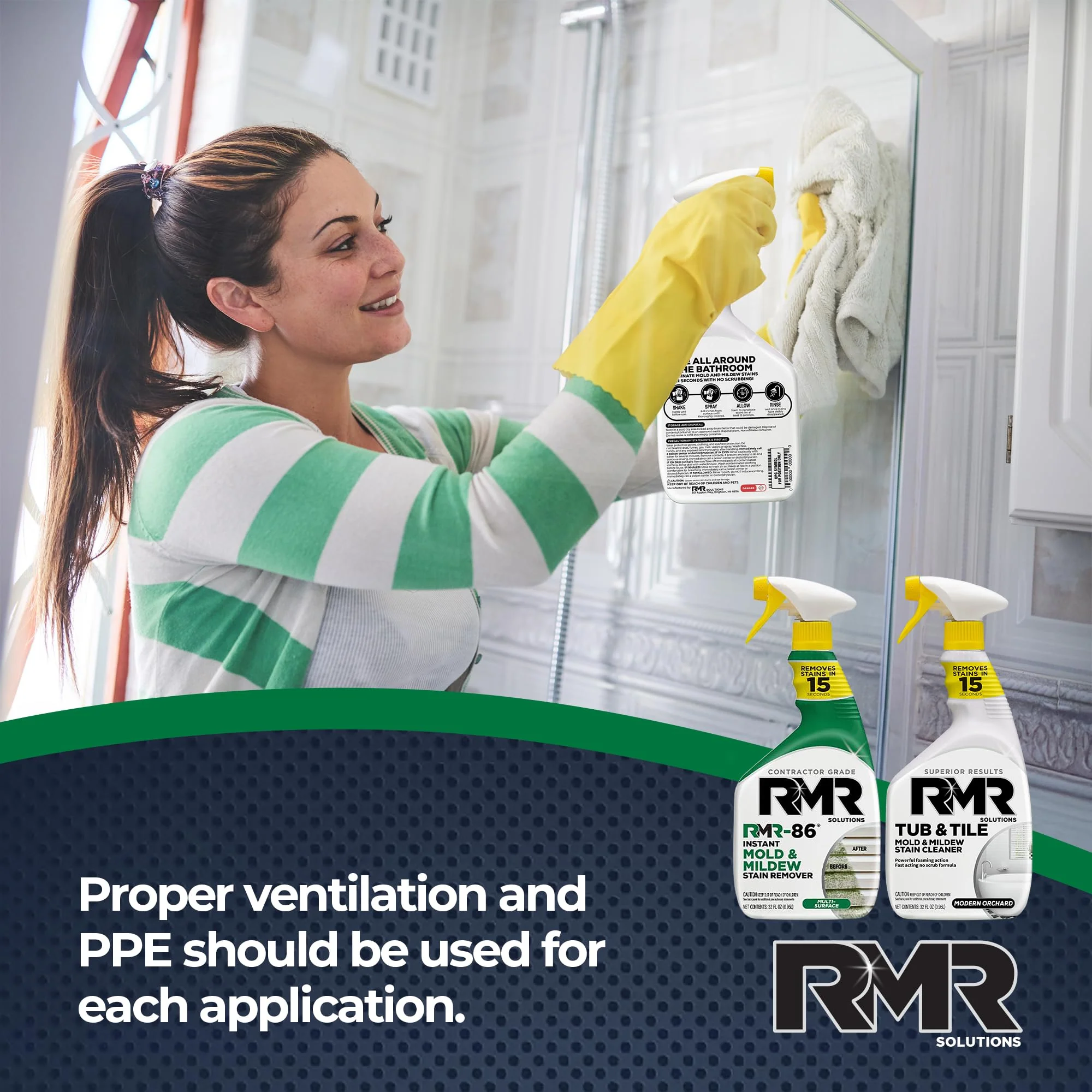 RMR Mold Stain Eraser Max Pack – No-Scrub Tub & Tile Cleaner + Instant Mold & Mildew Stain Remover Spray, Indoor/Outdoor Bathroom, Shower, Siding, & Deck Cleaning Kit, 2–32 Oz Bottles - Image 4