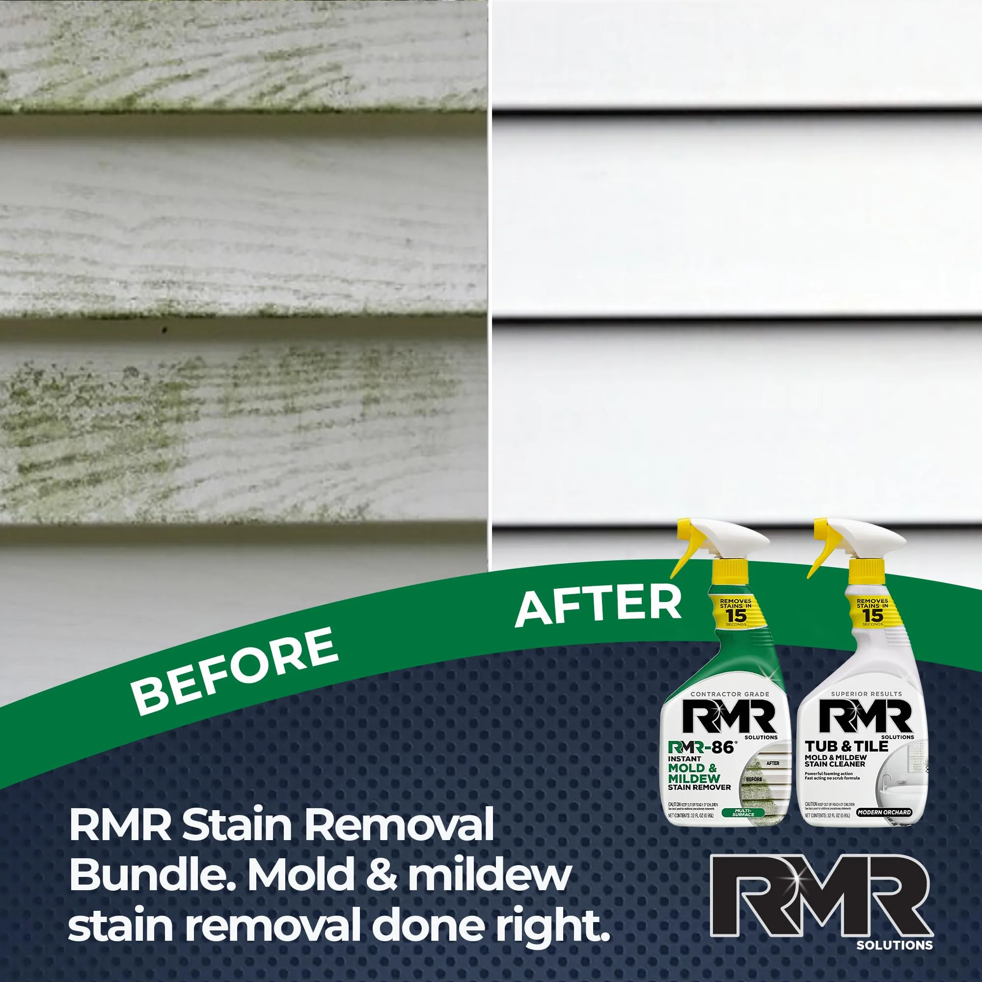 RMR Mold Stain Eraser Max Pack – No-Scrub Tub & Tile Cleaner + Instant Mold & Mildew Stain Remover Spray, Indoor/Outdoor Bathroom, Shower, Siding, & Deck Cleaning Kit, 2–32 Oz Bottles - Image 6