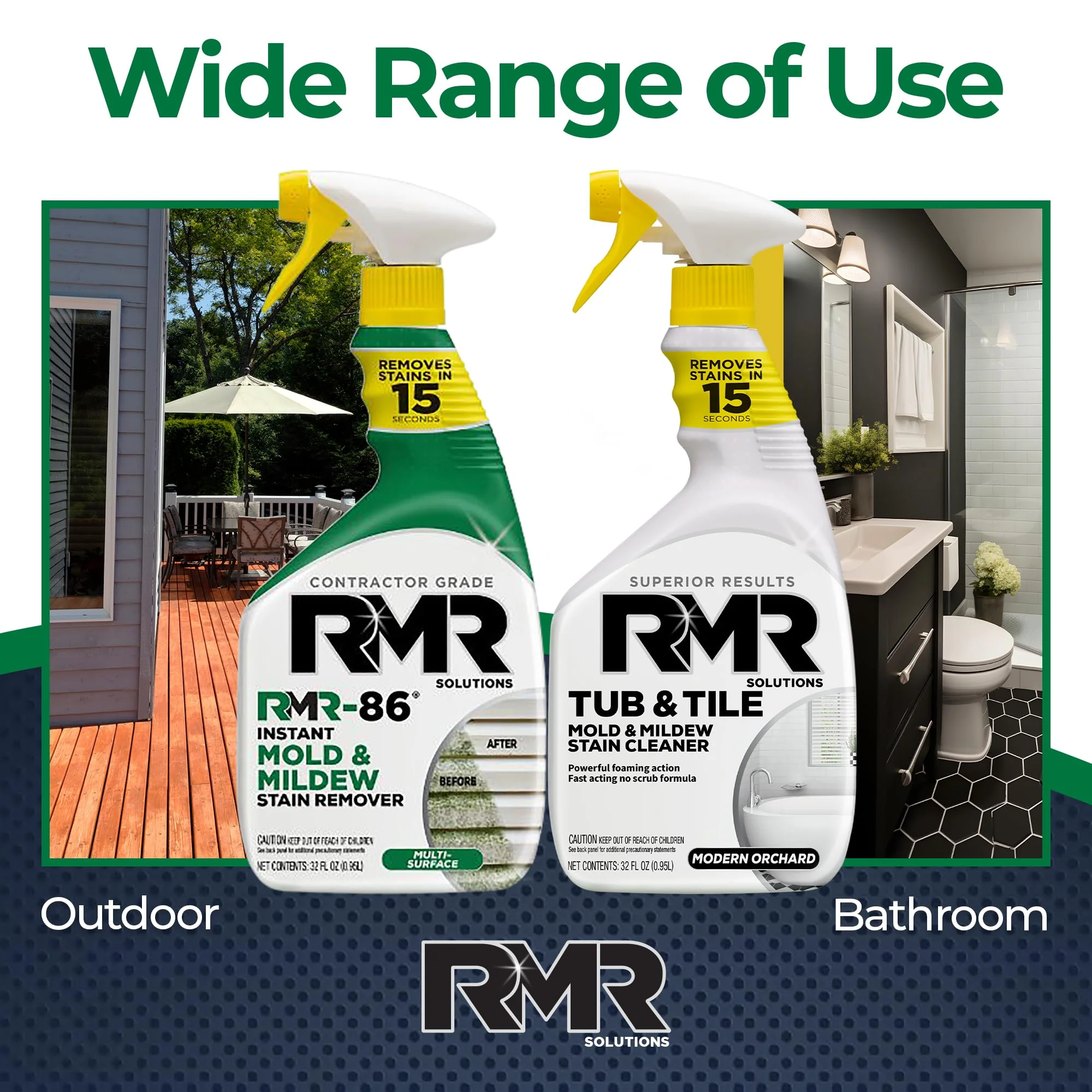 RMR Mold Stain Eraser Max Pack – No-Scrub Tub & Tile Cleaner + Instant Mold & Mildew Stain Remover Spray, Indoor/Outdoor Bathroom, Shower, Siding, & Deck Cleaning Kit, 2–32 Oz Bottles - Image 9